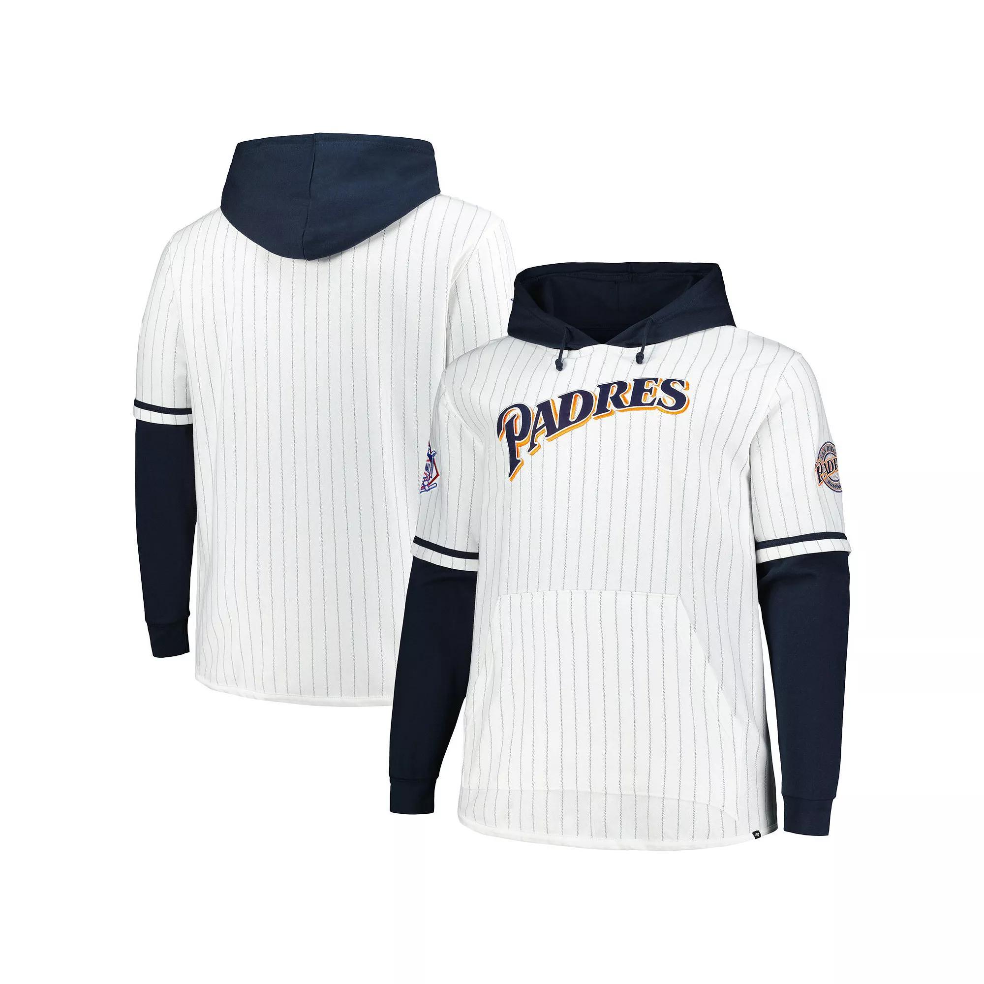 Men's '47 White San Diego Padres Big & Tall Pinstripe Double Header Collection Pullover Hoodie, Size: 4XLT Product Image