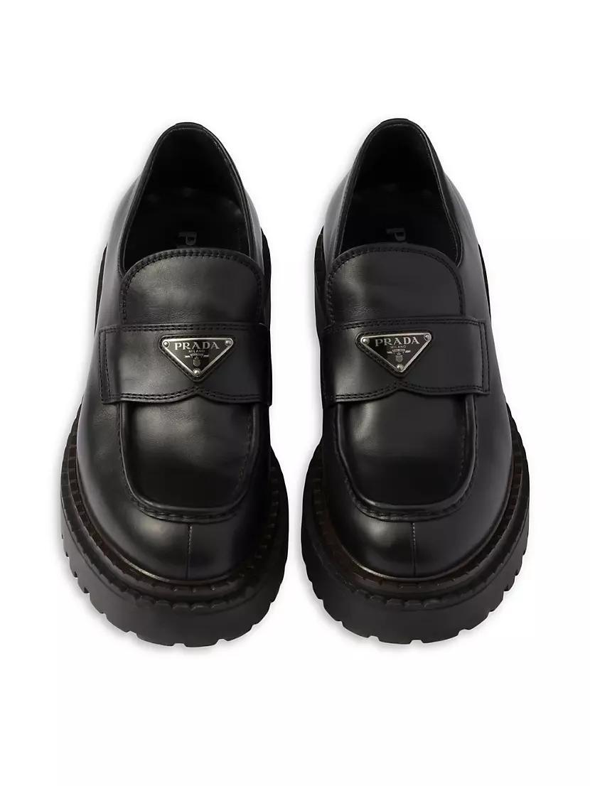 Prada Mens Double Chocolate Leather Loafers Product Image