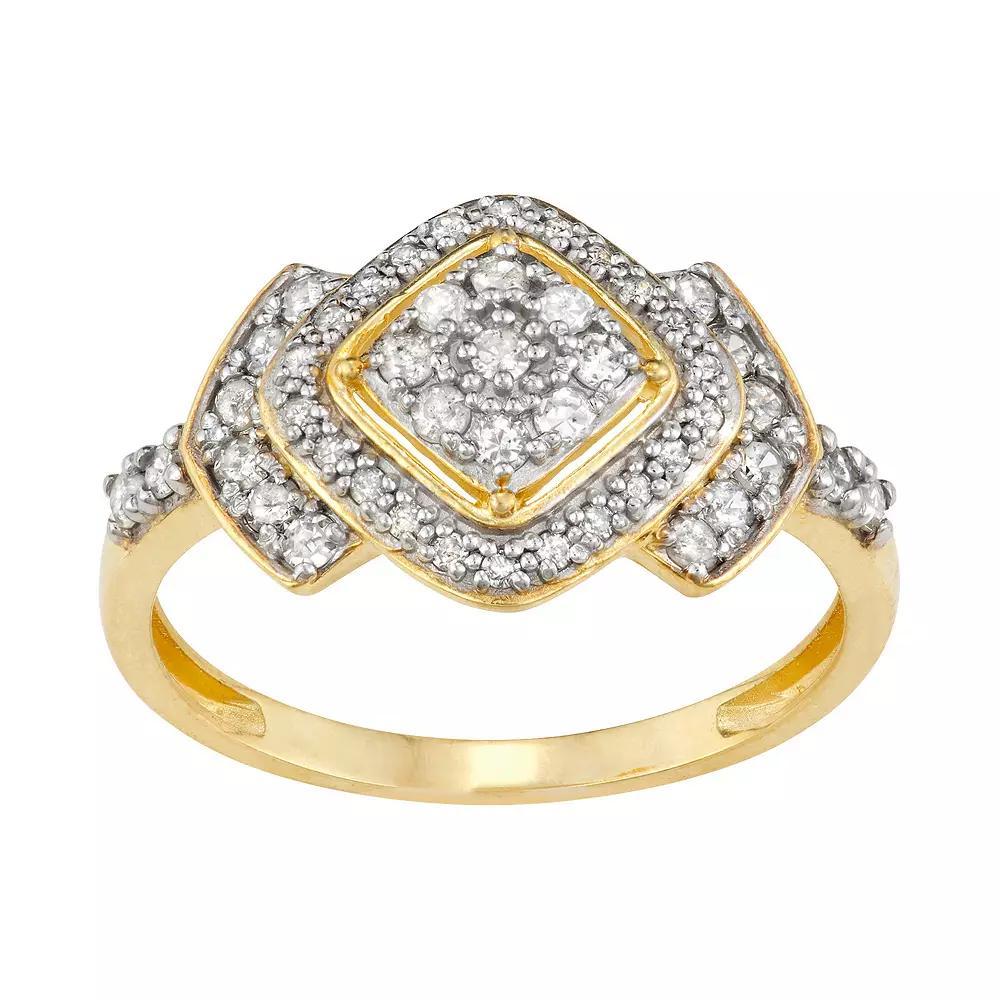 Tiara 10k Gold 1/2 Carat TW Diamond Halo Ring, Womens Product Image