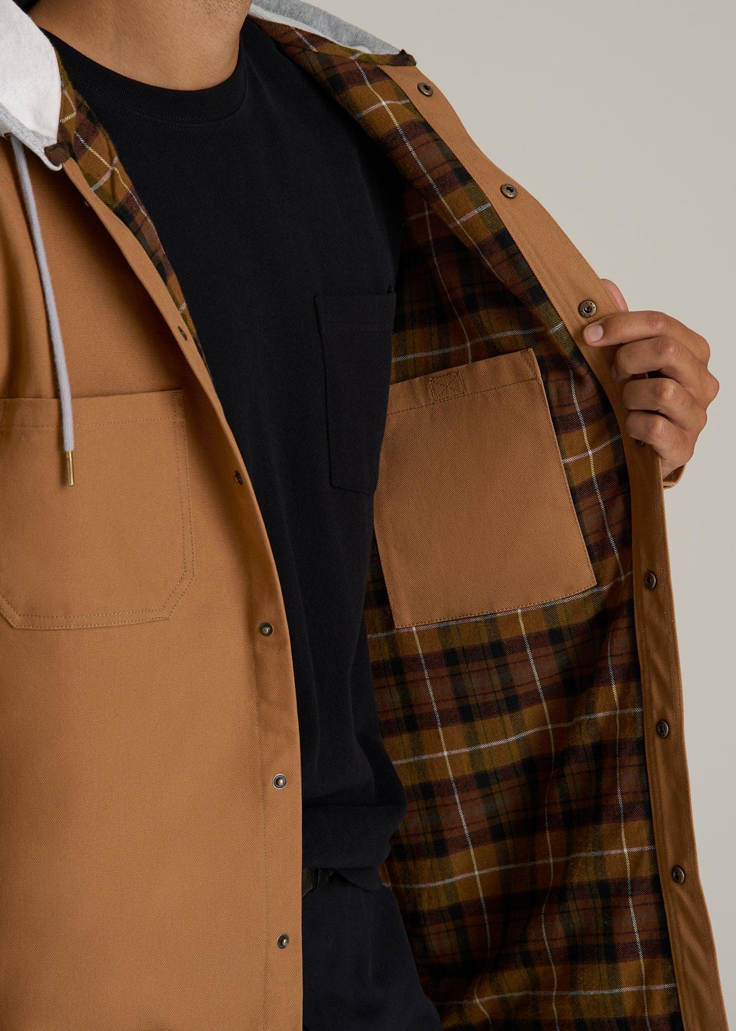 LJ&S Flannel-Lined Canvas Shirt Jacket for Tall Men in Vintage Tan Male Product Image