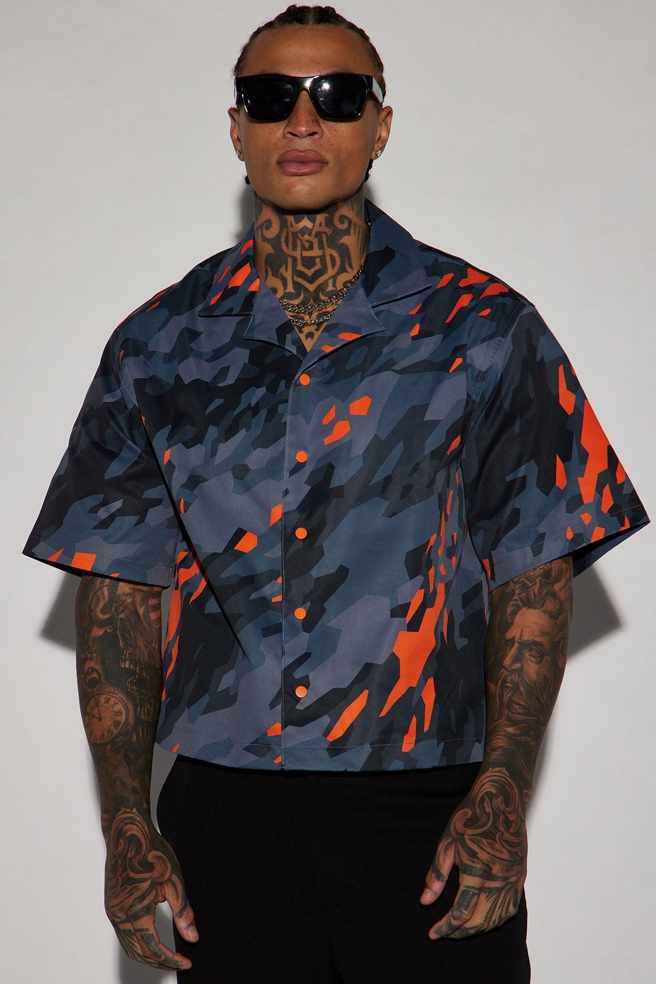 Havana Cropped Button Up Shirt - Grey/combo Product Image