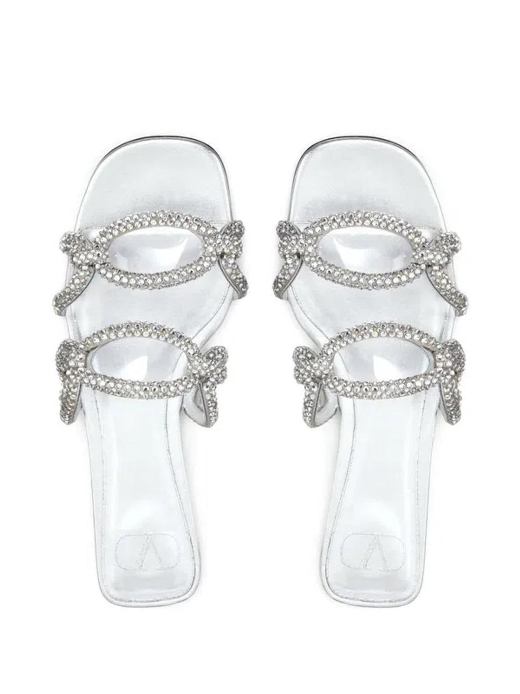 VALENTINO GARAVANI Chain 1967 Crystal-embellished Sandals In Silver Product Image