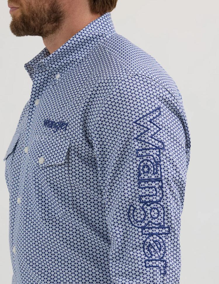 Wrangler® Men's L/S Navy Honeycomb Print Logo Button Shirt Product Image