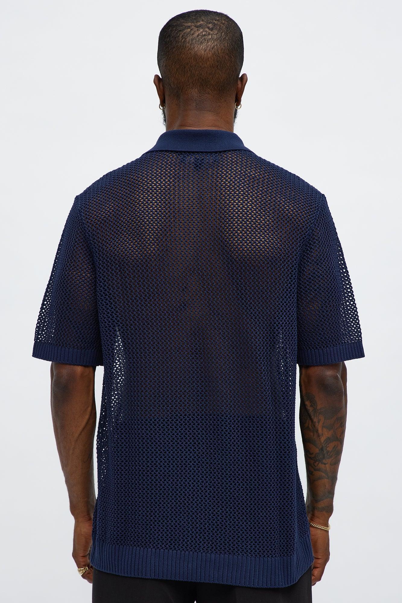 Vacation Me Please Open Knit Polo - Navy Product Image