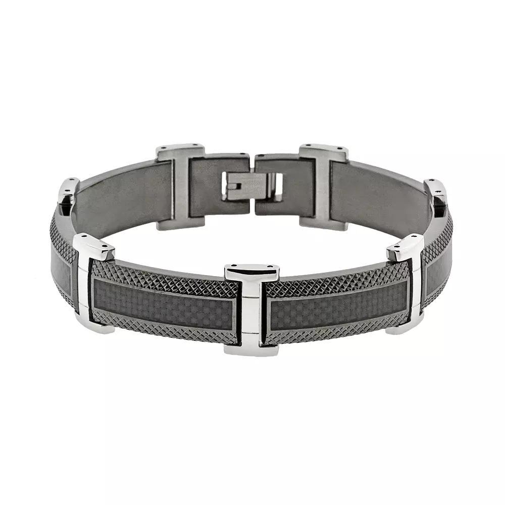 LYNX Stainless Steel Black Ion & Carbon Fiber Bracelet - Men, Men's, Size: 8.50, Silver Product Image