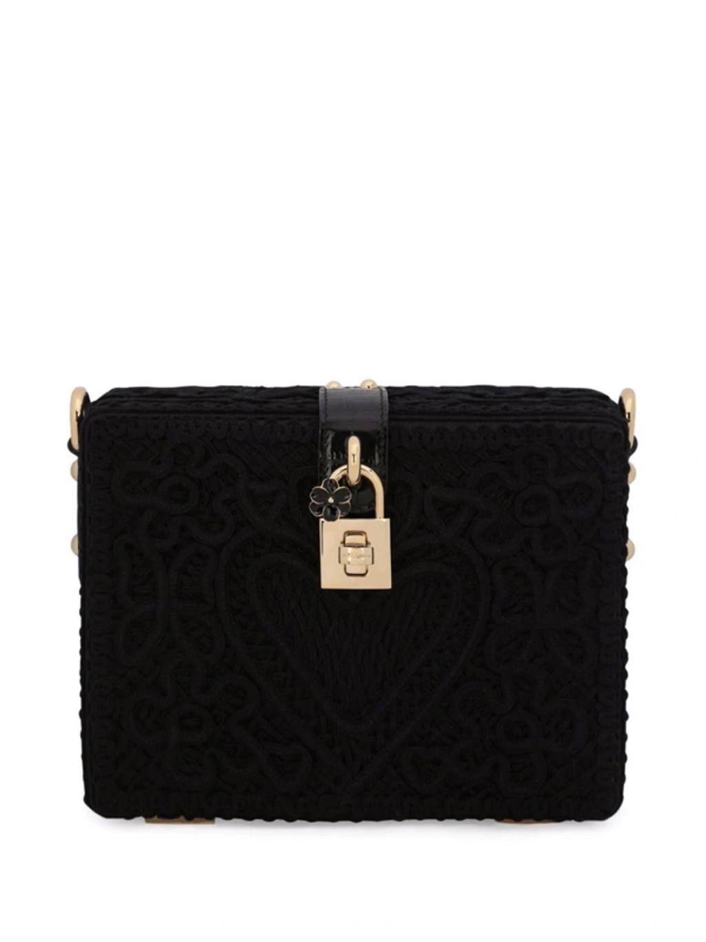 DOLCE & GABBANA Dolce Box Embroidered Shoulder Bag In Black Product Image