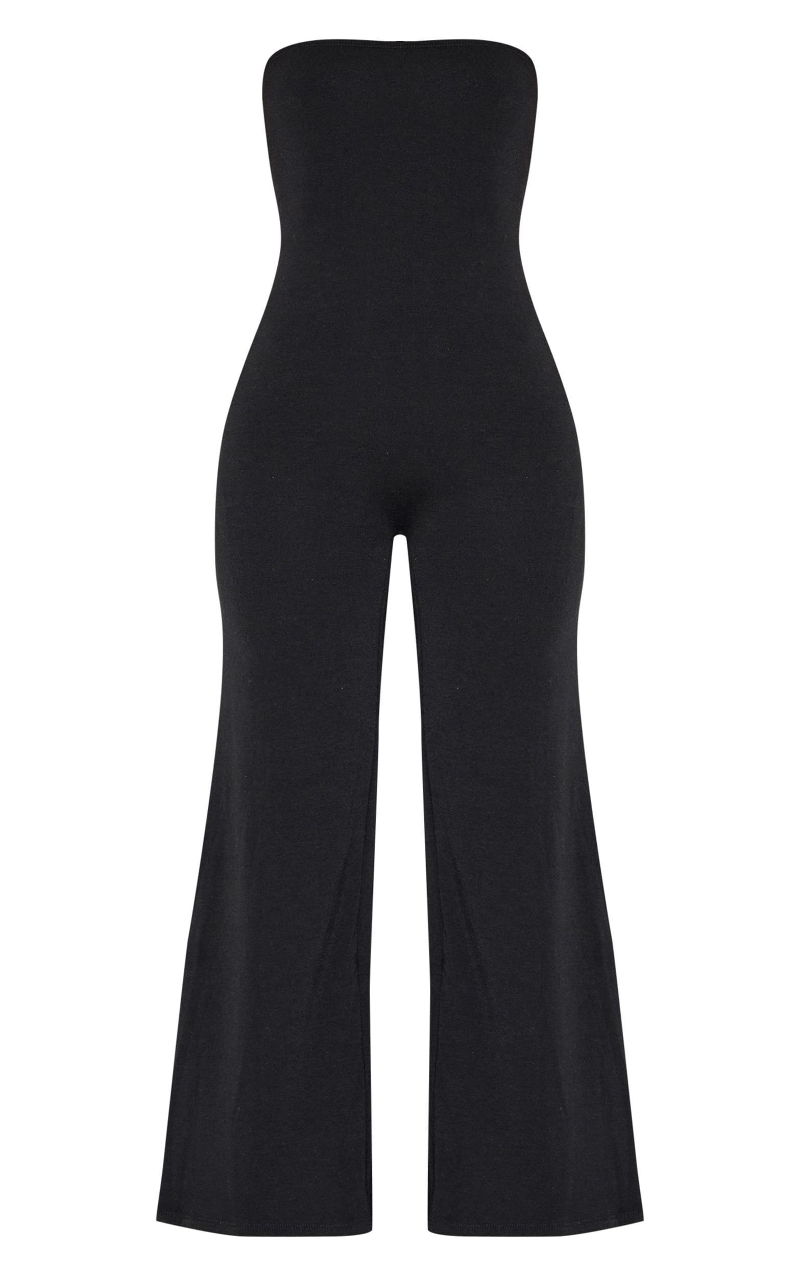 Petite Black Double Layer Jersey Bandeau Wide Leg Jumpsuit Product Image