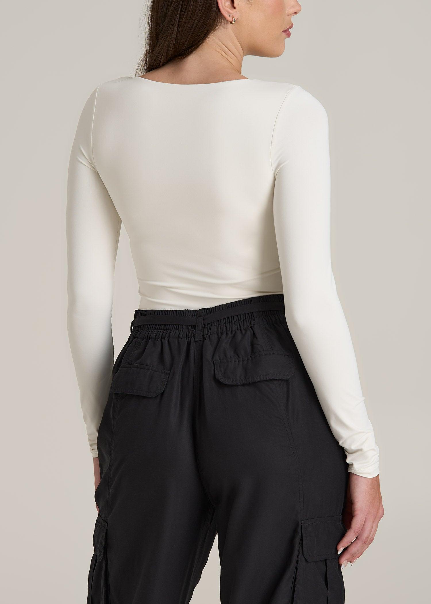 Long Sleeve Square Neck Bodysuit for Tall Women in Winter White Product Image