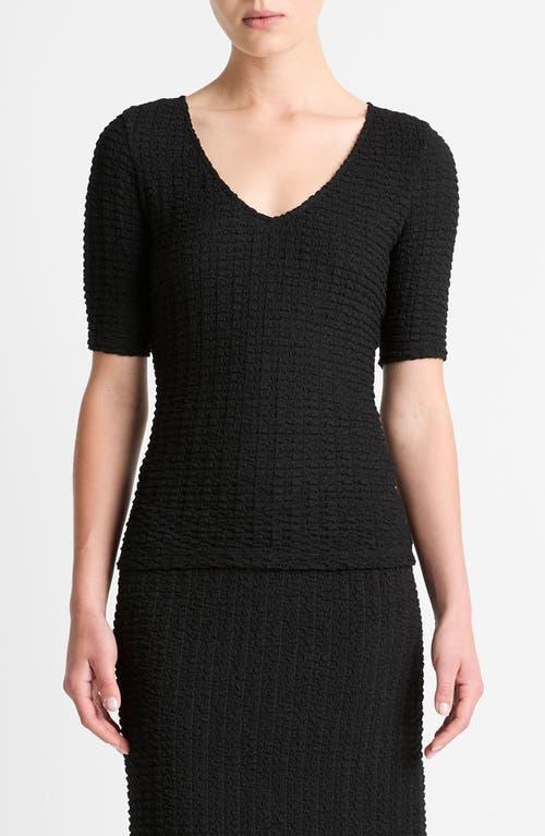 VINCE Textured V-neck Knit Top In Black Product Image