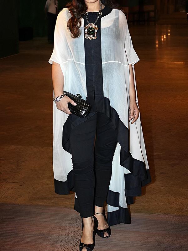 Batwing Sleeves High-low Gauze See-Through Split-Joint Round-neck Blouses&shirts Tops Product Image