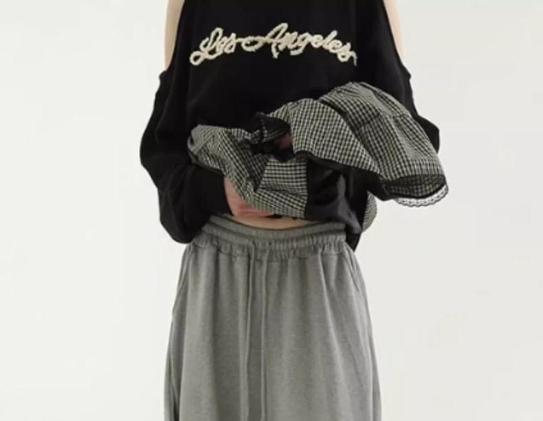 Drawstring Waist Plain Lace-Up Wide Leg Pants Product Image
