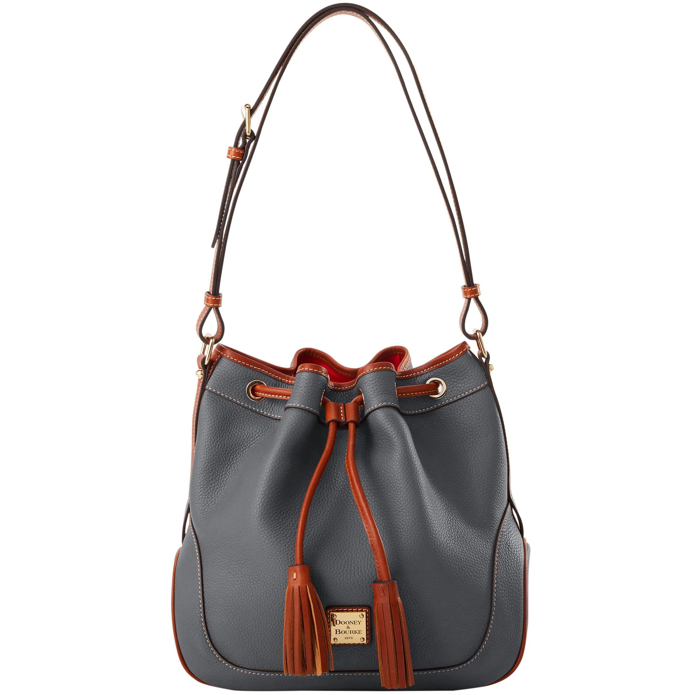 Dooney & Bourke Womens Pebble Grain Drawstring Leather Shoulder Bag in Slate Product Image