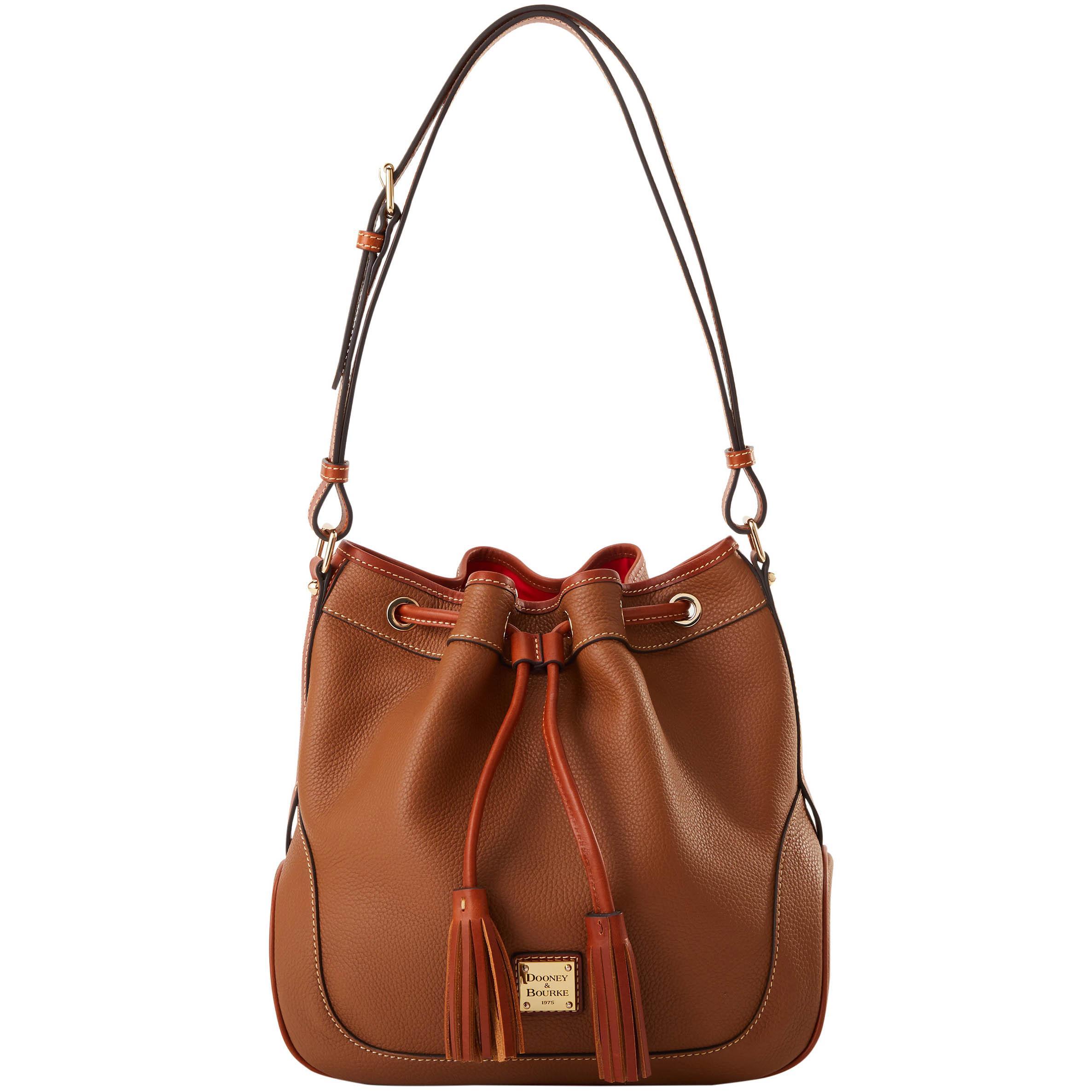 Dooney & Bourke Womens Pebble Grain Drawstring Leather Shoulder Bag in Caramel Product Image