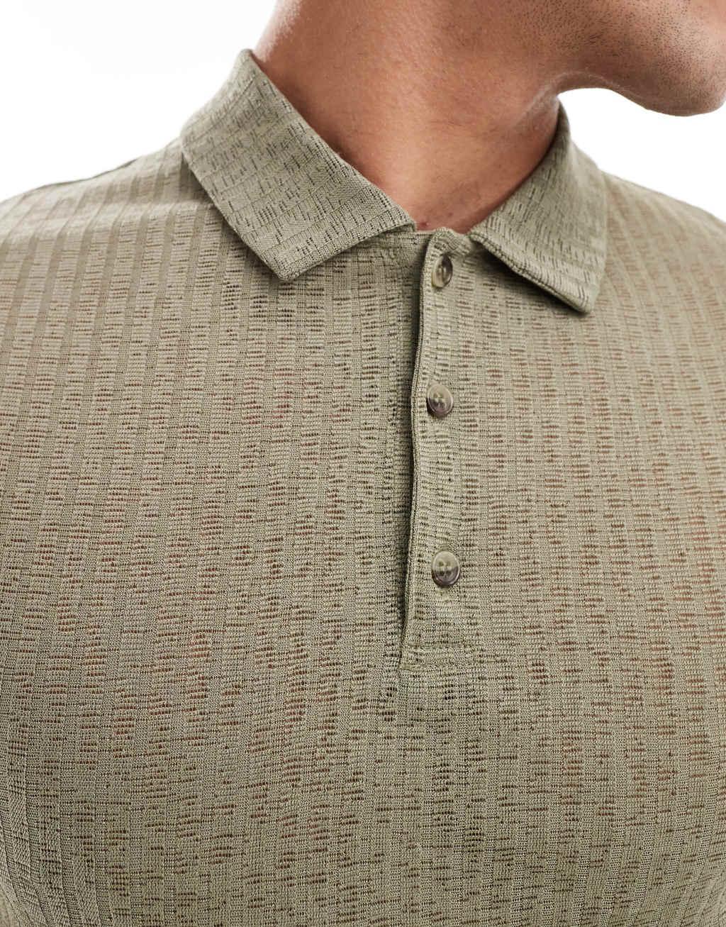 ASOS DESIGN muscle fit polo with capped sleeve in khaki Product Image