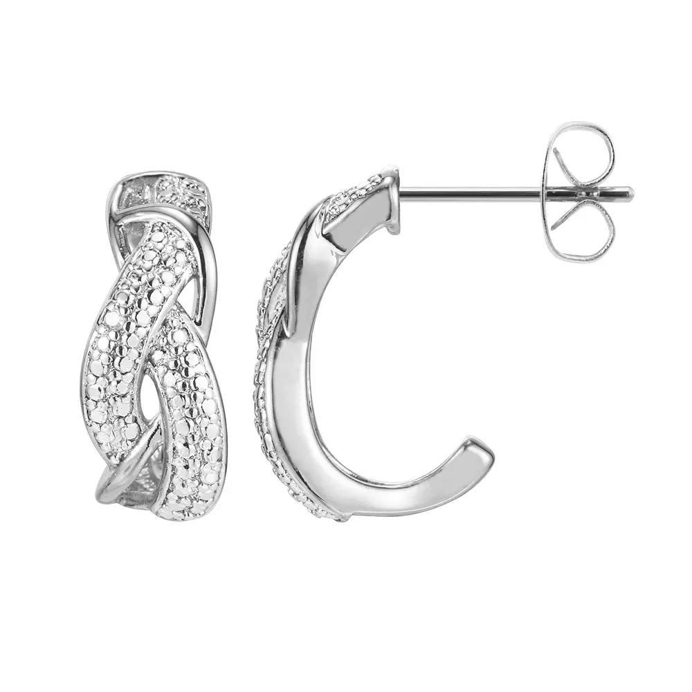 Sterling Silver Diamond Accent Twist J- Hoop Earrings, Women's, Grey Product Image