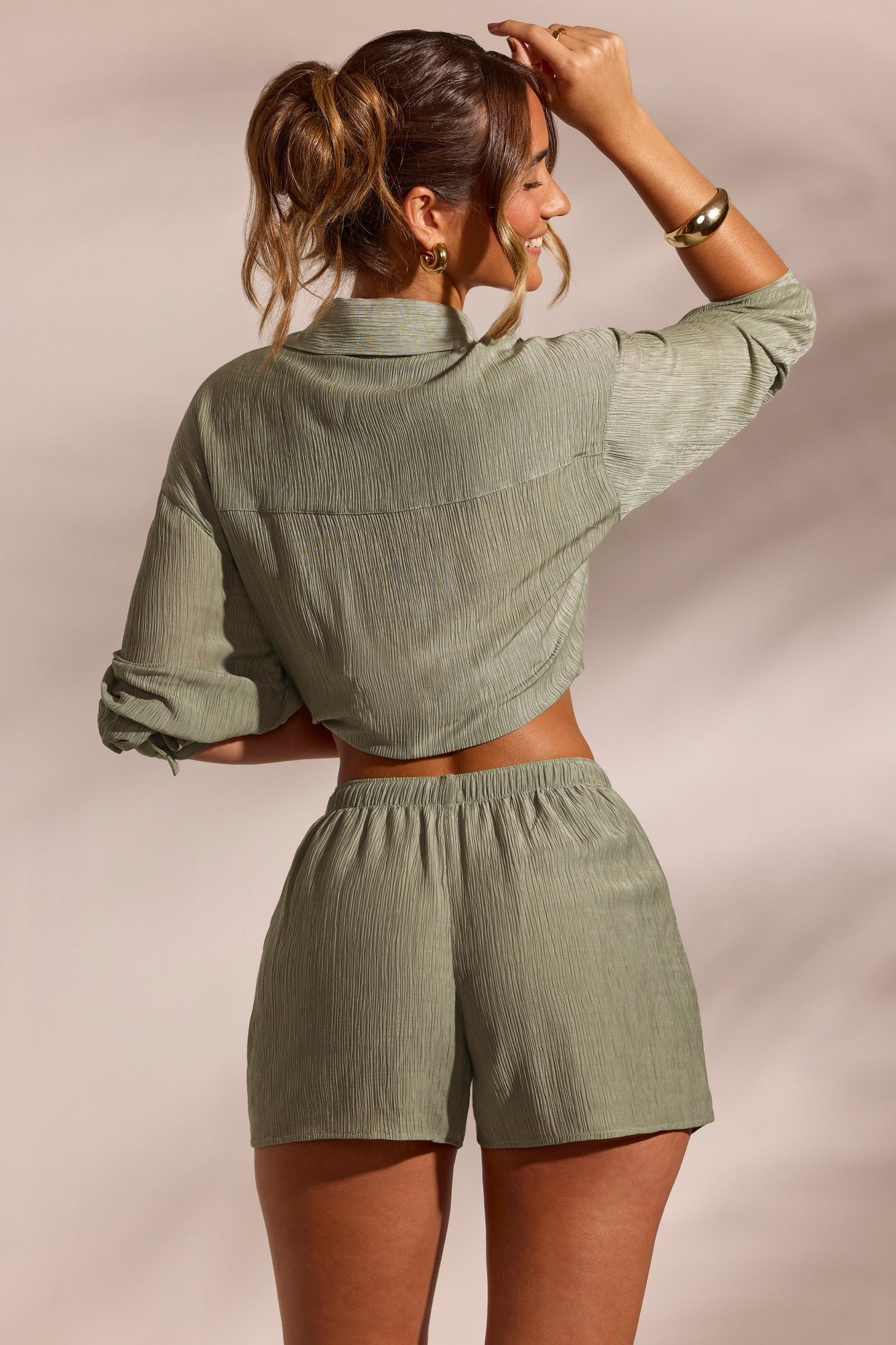 Crinkle Textured Beach Shorts in Light Green Product Image