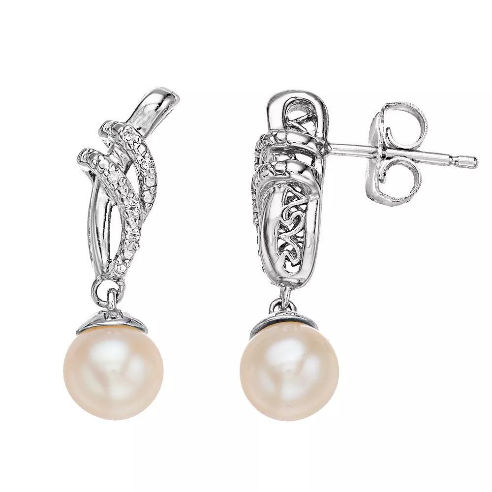 Simply Vera Vera Wang Sterling Silver 1/10 Carat T.W. Diamond & Freshwater Cultured Pearl Drop Earrings, Women's Product Image