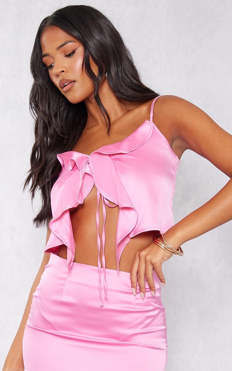 Tall Hot Pink Satin Frill Detail Cami Top Product Image