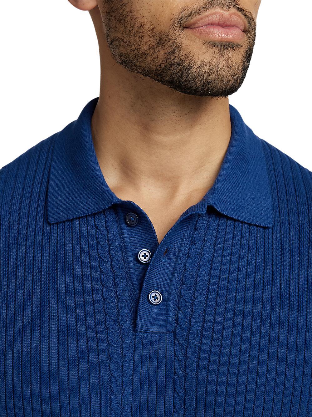 Cotton Three Button Polo - Blue Product Image