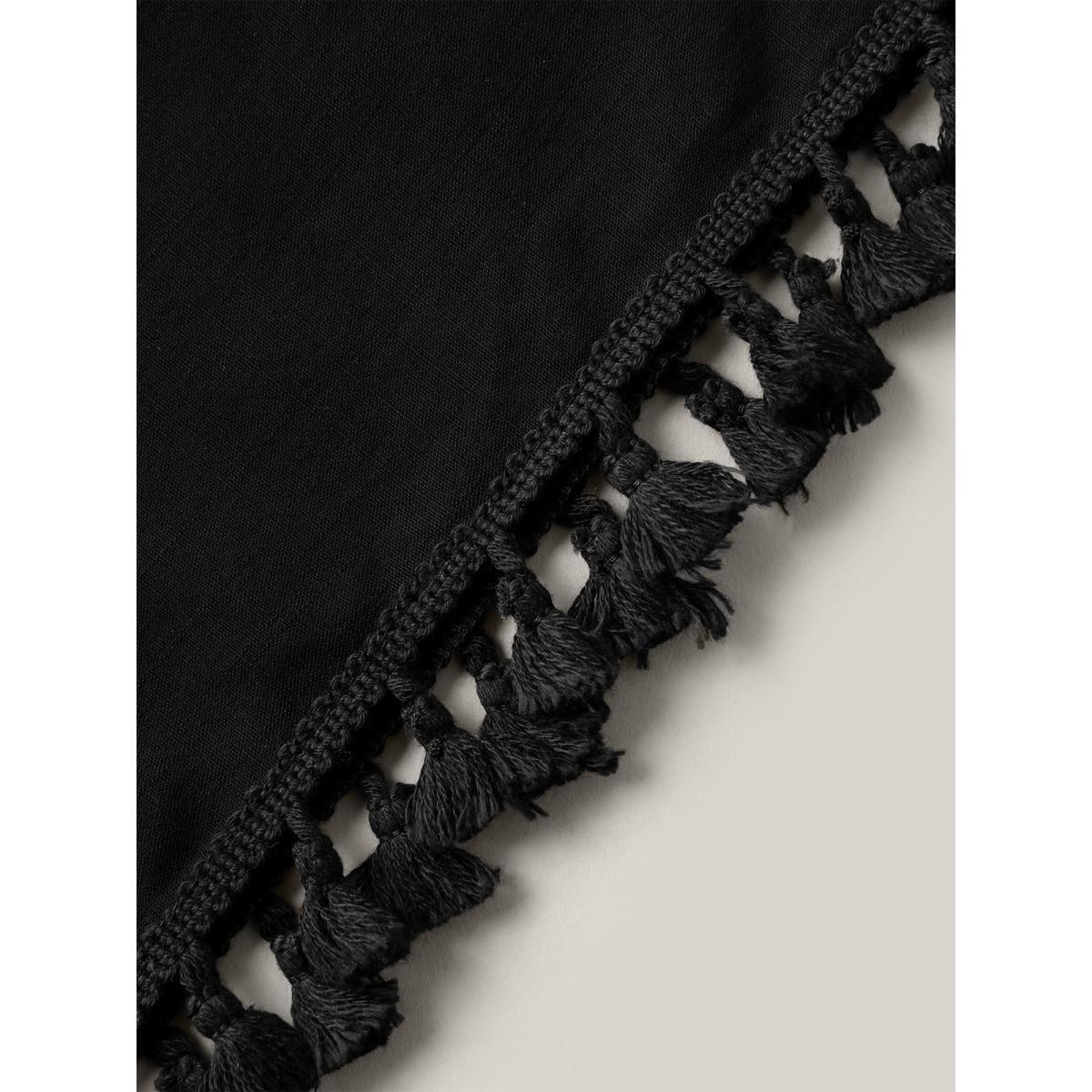 Plus Size Backless Front-Tie Tassels Kimono Women Black Tie knot Loose Vacation Kimonos BloomChic 14-16/1X Product Image