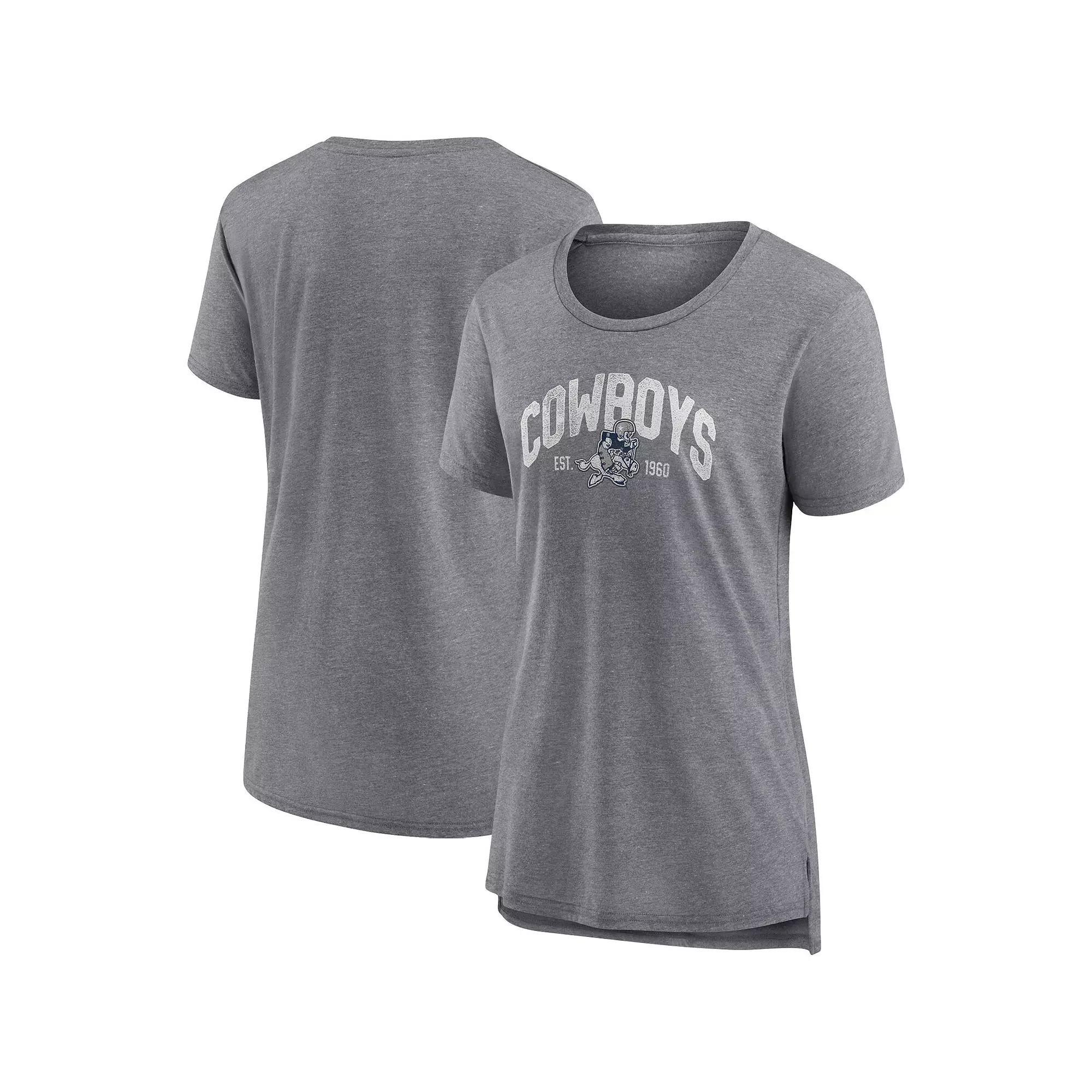 Women's Fanatics Branded Heathered Gray Dallas Cowboys Drop Back Modern T-Shirt, Size: Small, Grey Product Image