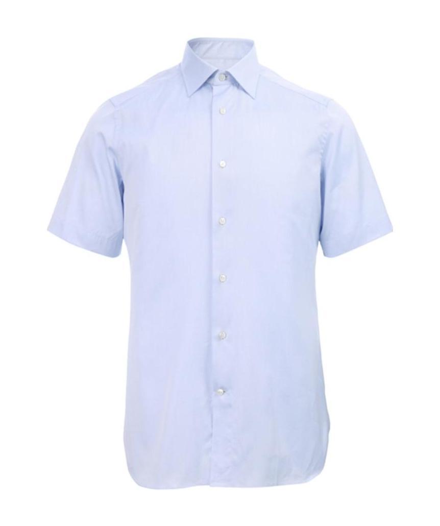 ZEGNA Classic Collar Lapel Short-sleeved Shirt In Blue Product Image
