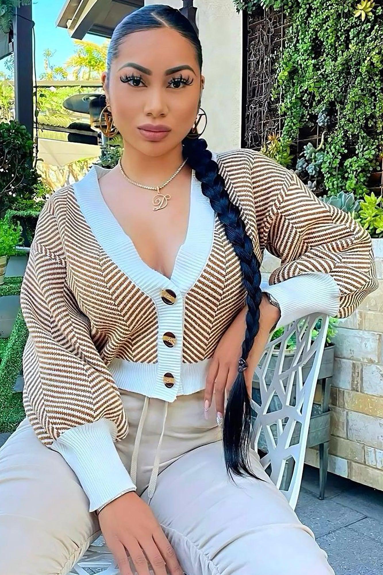 Madison Stripe Cropped Cardigan - Ivory/combo Product Image