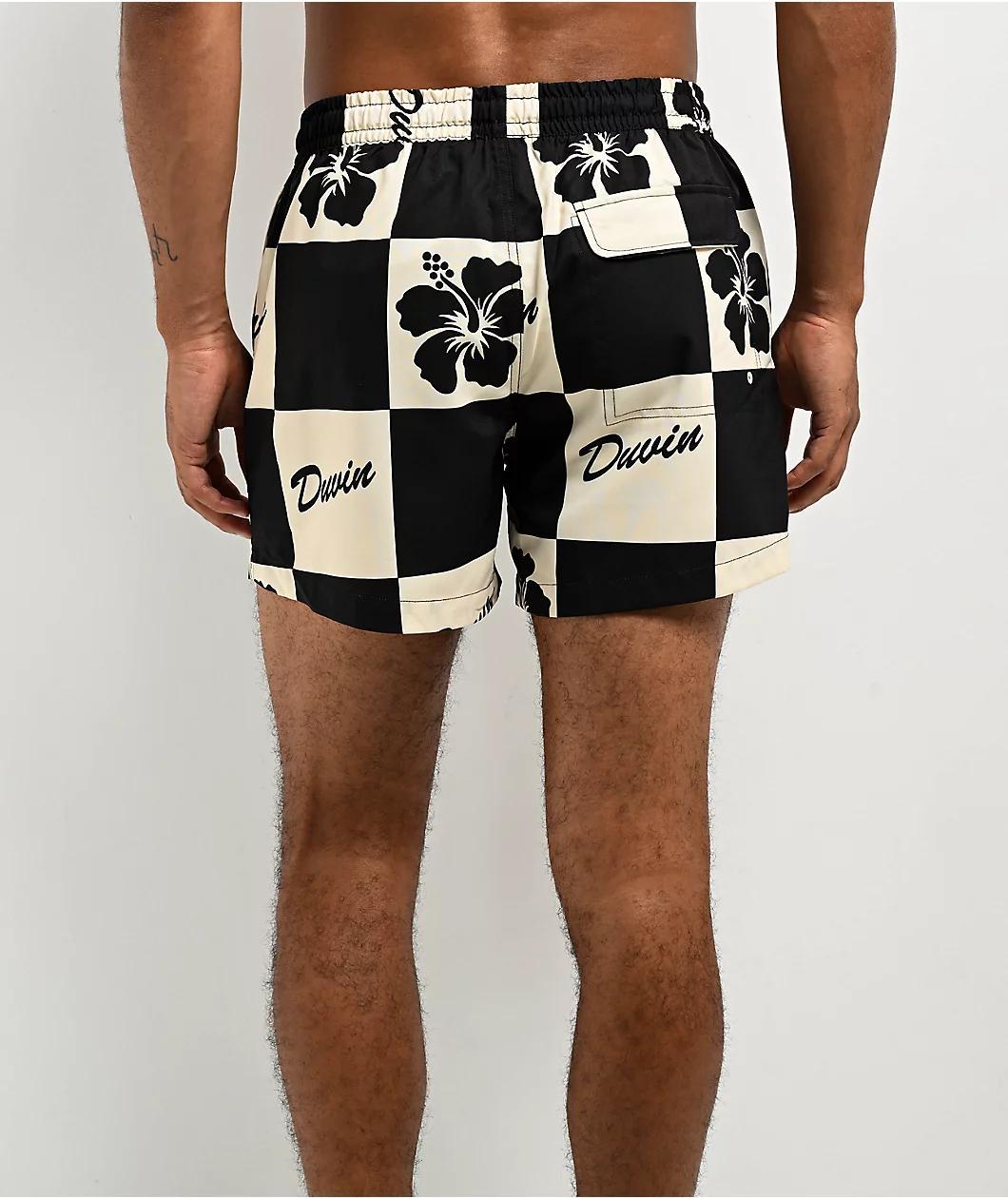 Duvin Hawaiian Checker Black & White Board Shorts Product Image