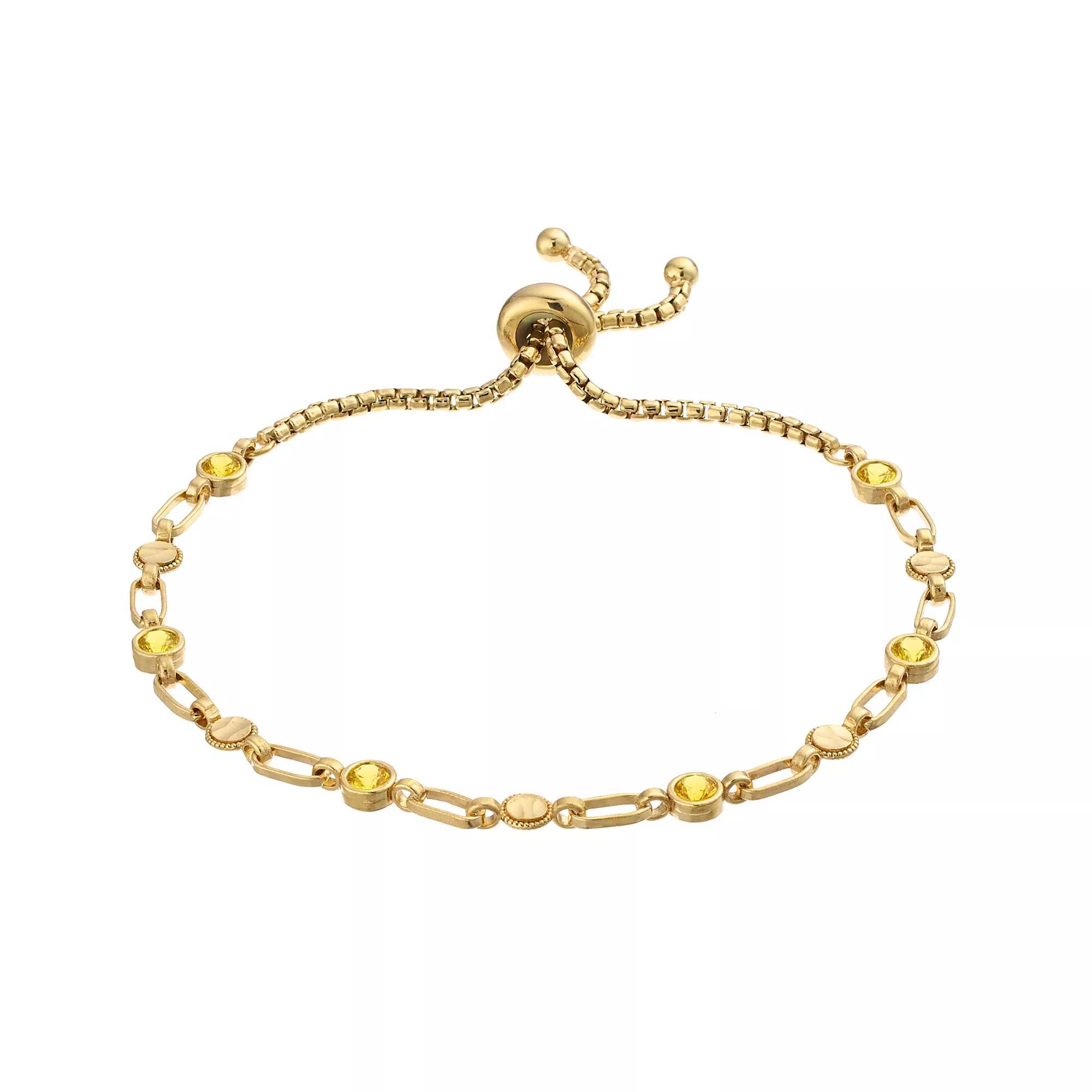 Kristen Kesho Sterling Silver Lab-Created Yellow Sapphire & Round Link Adjustable Bolo Bracelet, Women's, Size: 9.50, Gold Tone Product Image