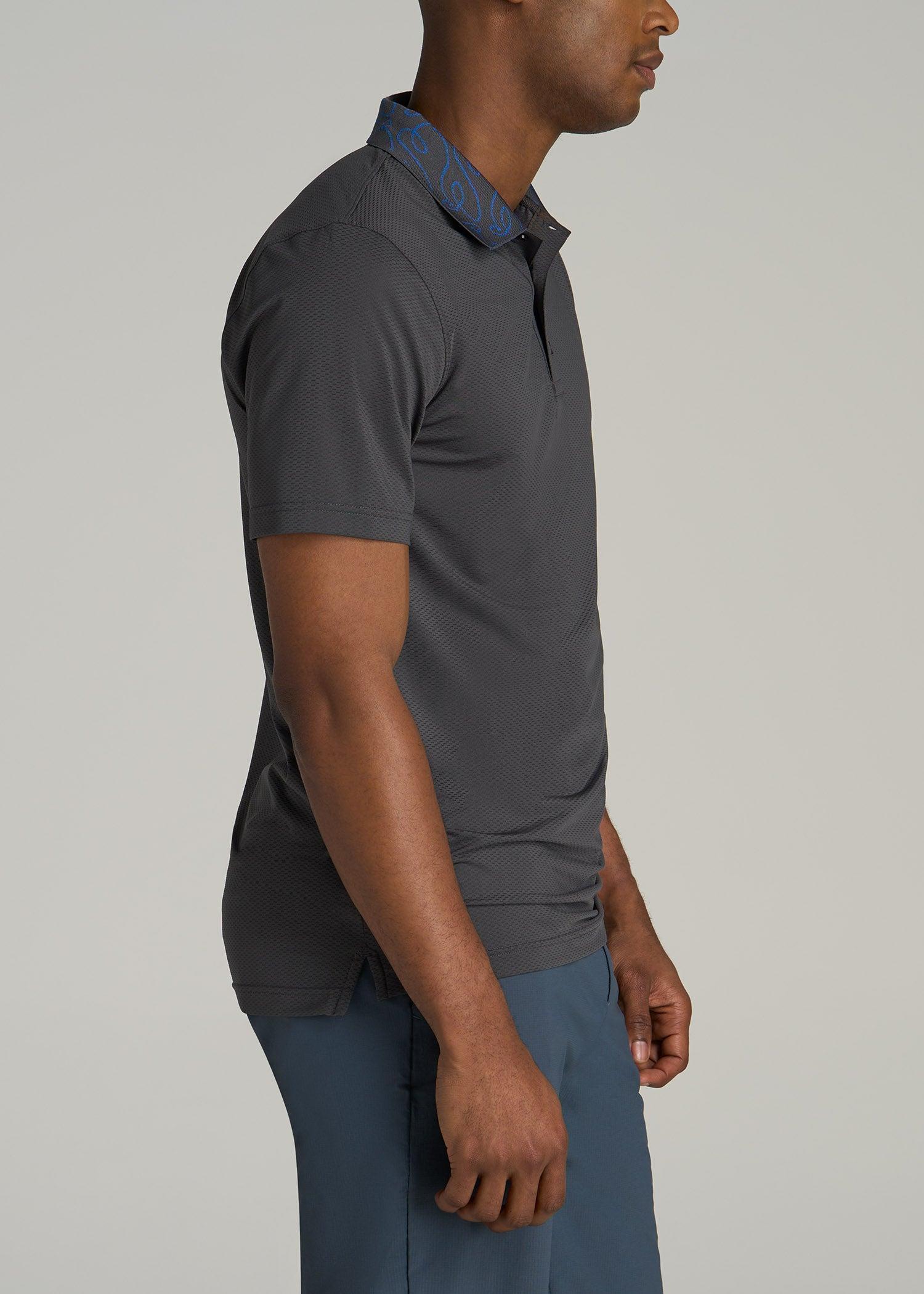 Jacquard Knit Collar Golf Polo Shirt for Tall Men in Steel Grey Product Image