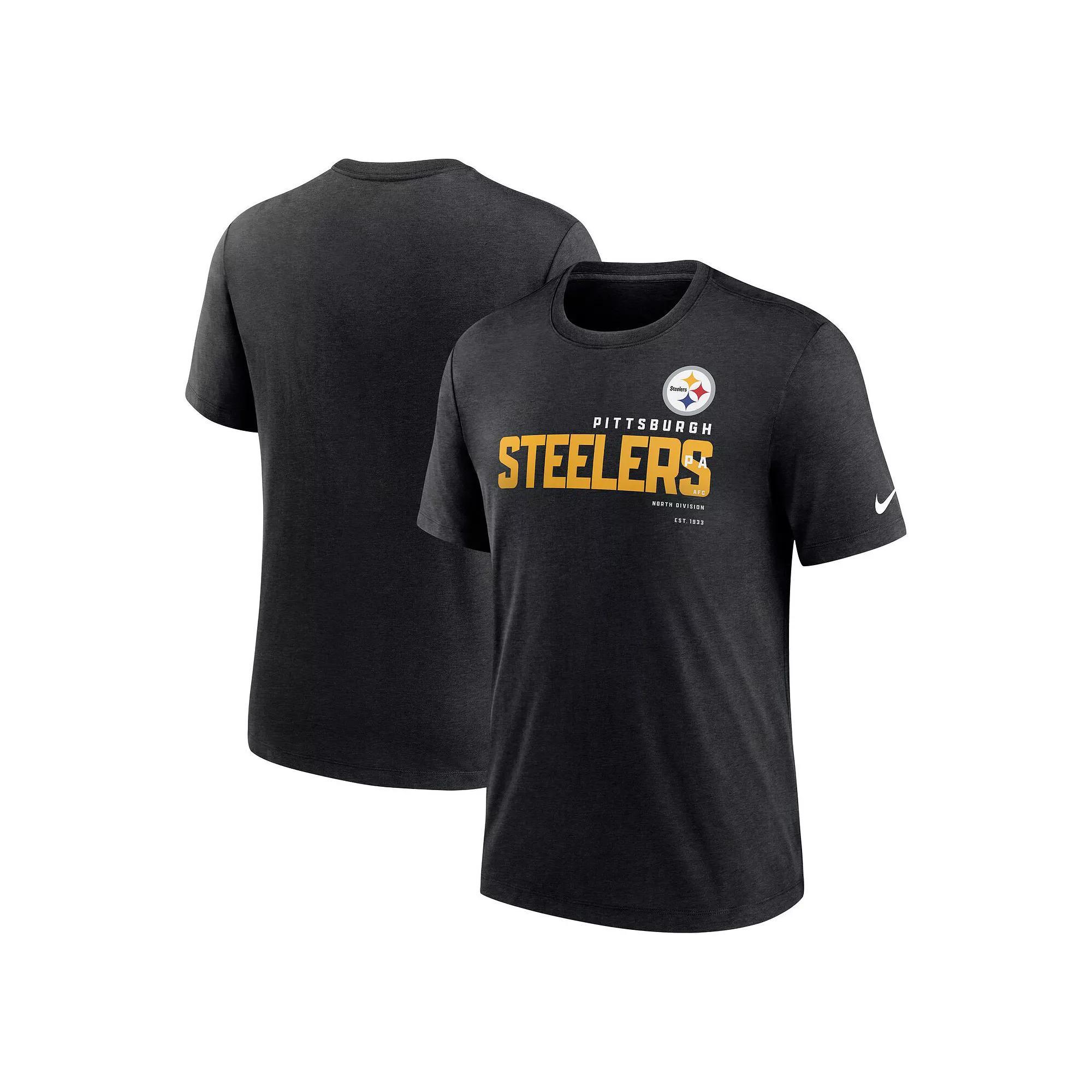 Men's Nike Heather Black Pittsburgh Steelers Team Tri-Blend T-Shirt, Size: Small, Charco Product Image