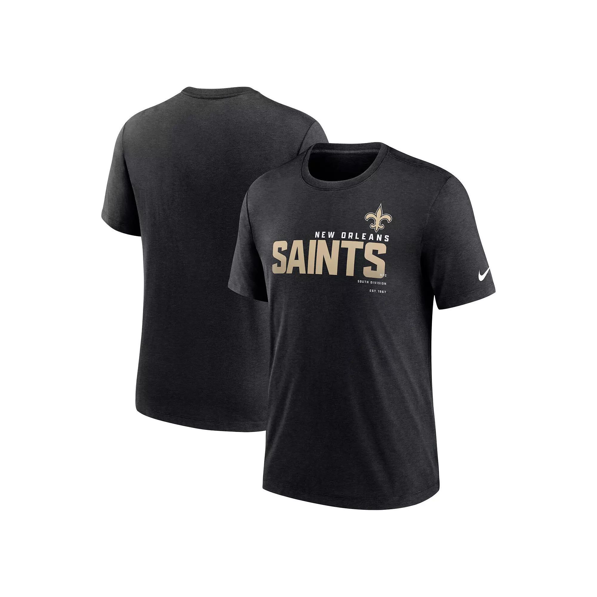 Men's Nike Heather Black New Orleans Saints Team Tri-Blend T-Shirt, Size: 2XL, Charco Product Image