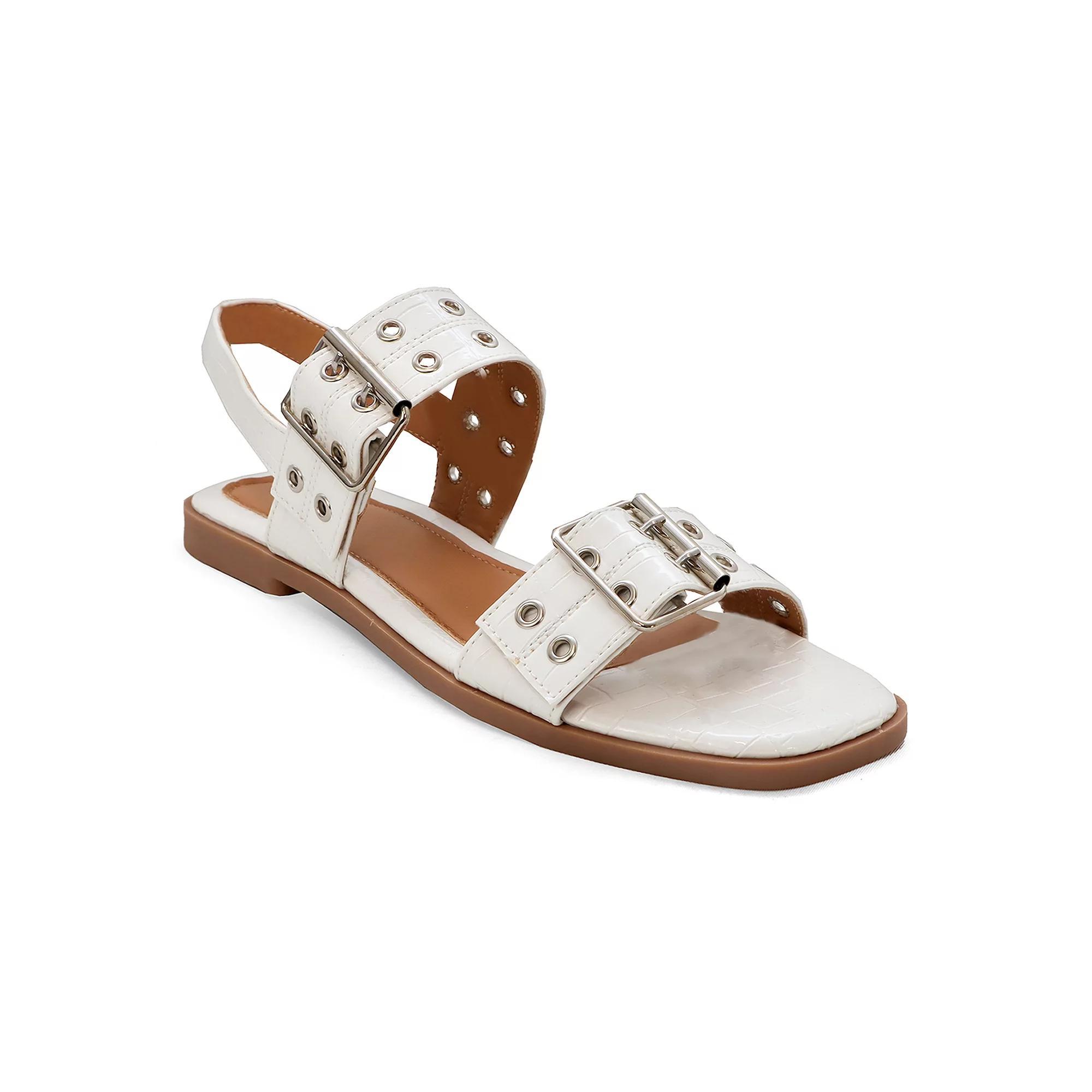 Yoki Women's Double Buckle Square Toe Flat Sandal, Size: 9 Medium, White Product Image