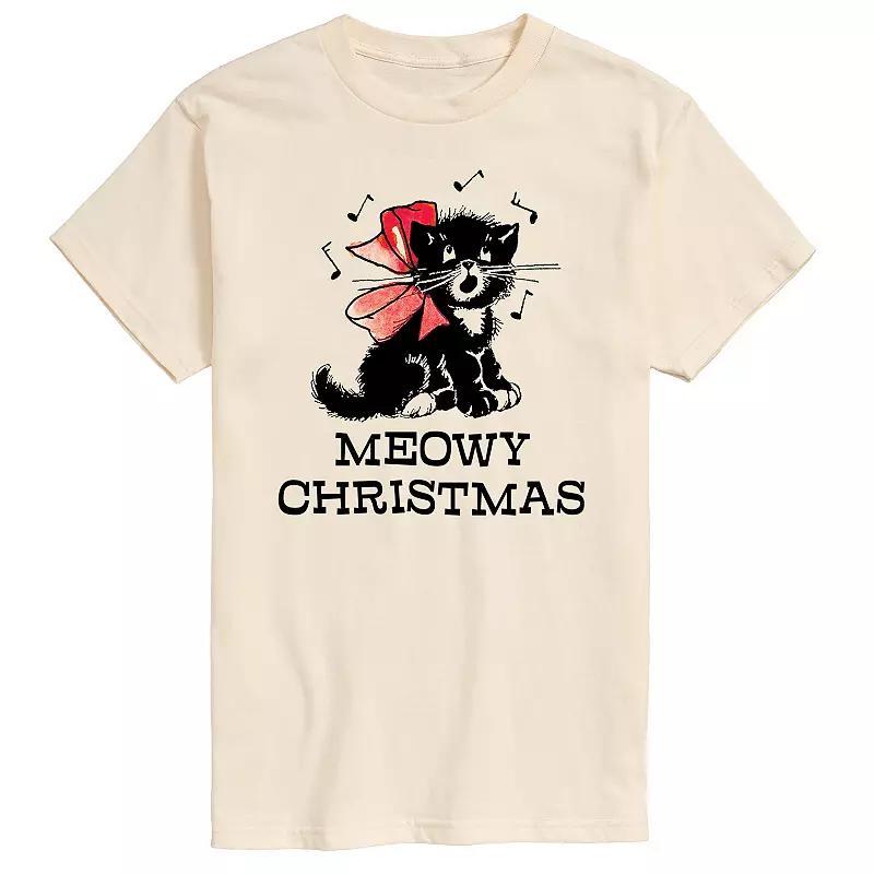 Men's Vintage Meowy Christmas Graphic Tee, Size: Small, Gray Product Image