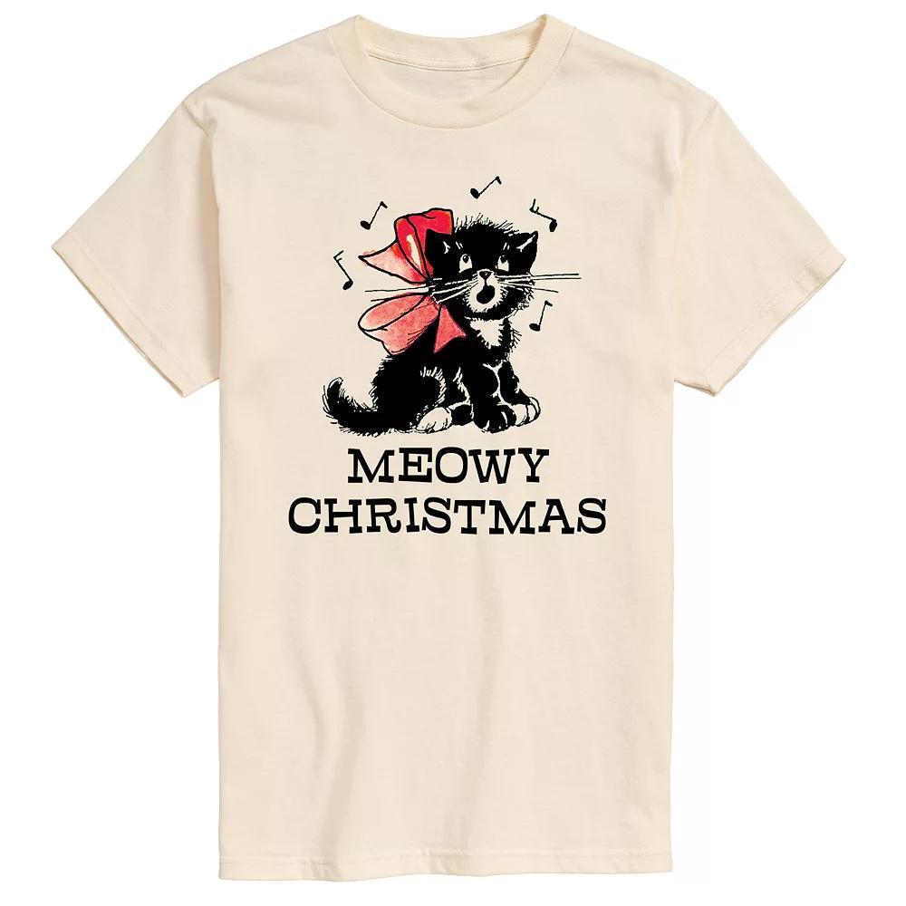 Men's Vintage Meowy Christmas Graphic Tee, Size: Small, Gray Product Image
