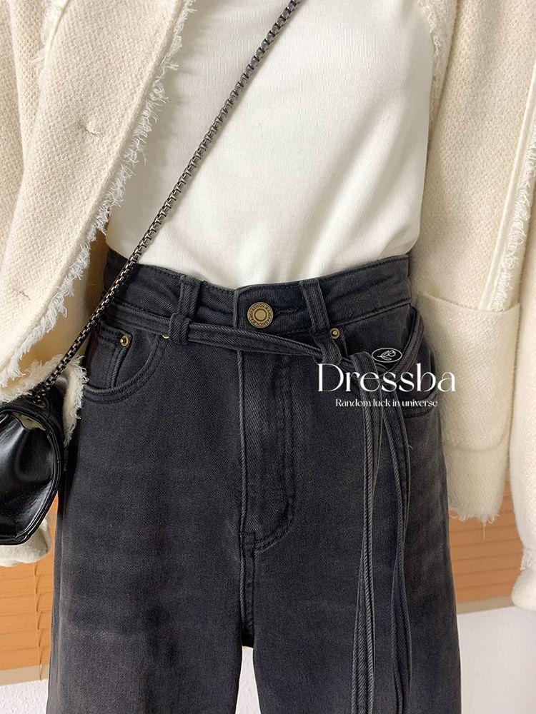 High Rise Washed Fleece-Lined Flared Jeans Product Image