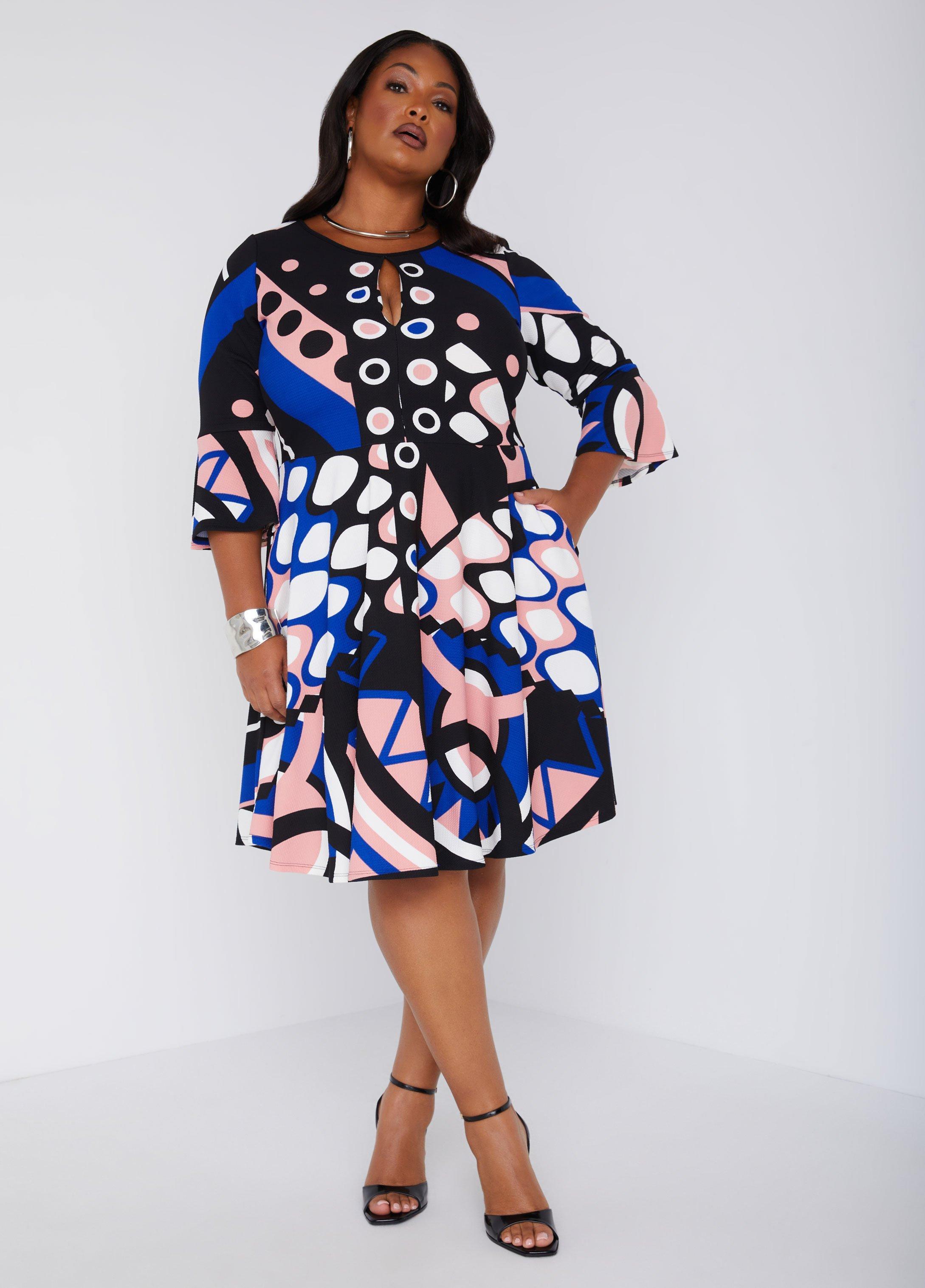 Keyhole Geo Print A Line Dress Product Image