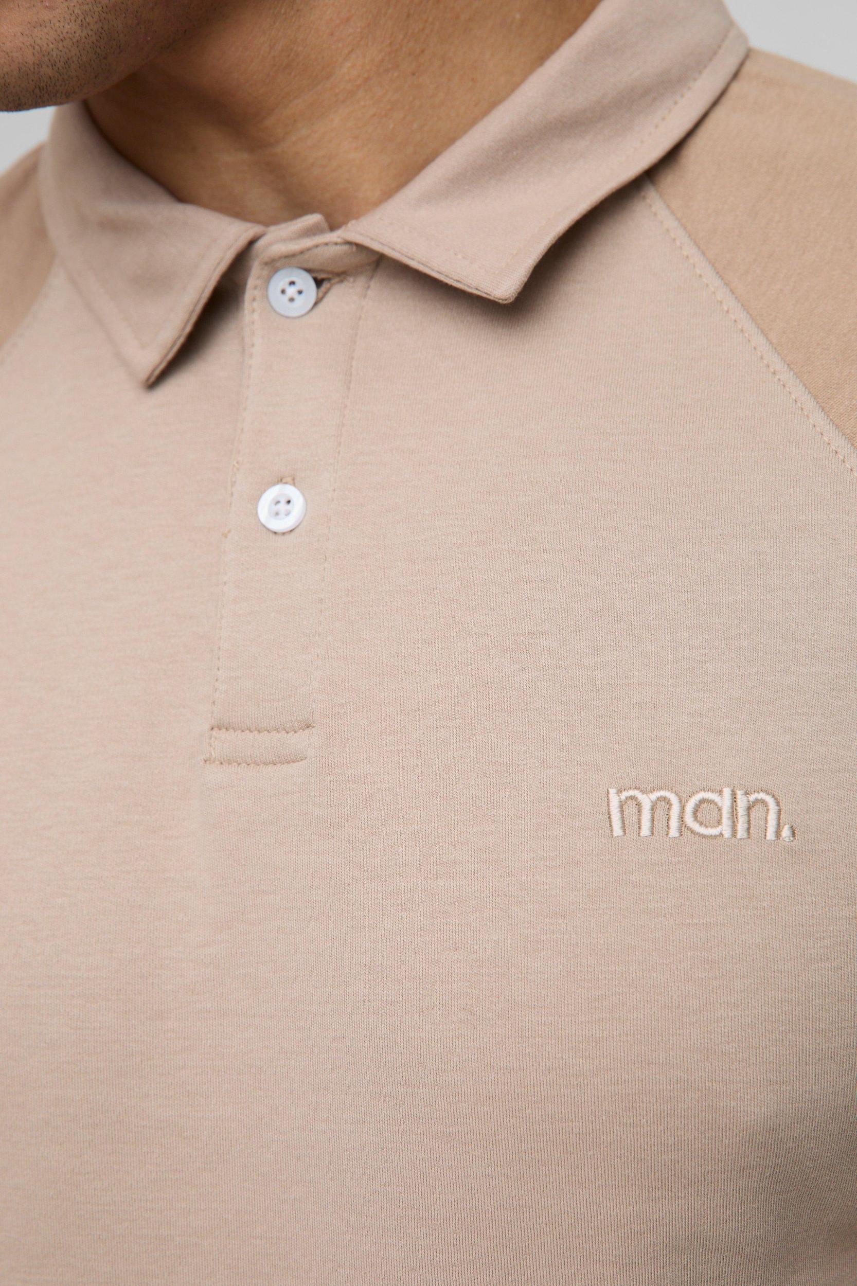 Slim Fit Man Raglan Interlock Polo | boohooMAN USA Product Image