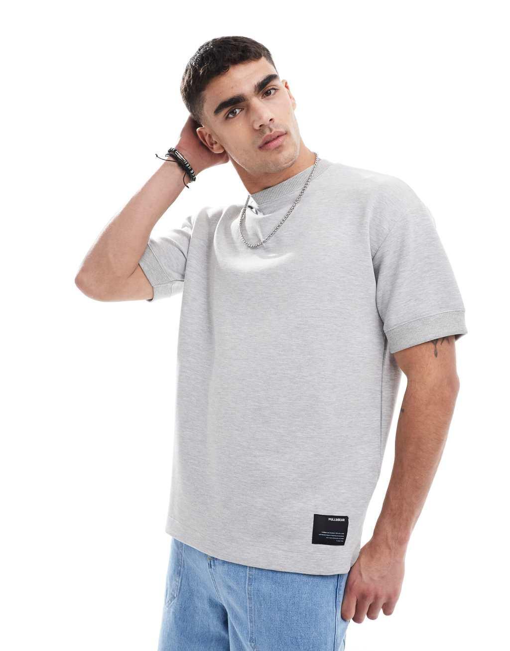 Pull&Bear peached boxy t-shirt in heather gray Product Image