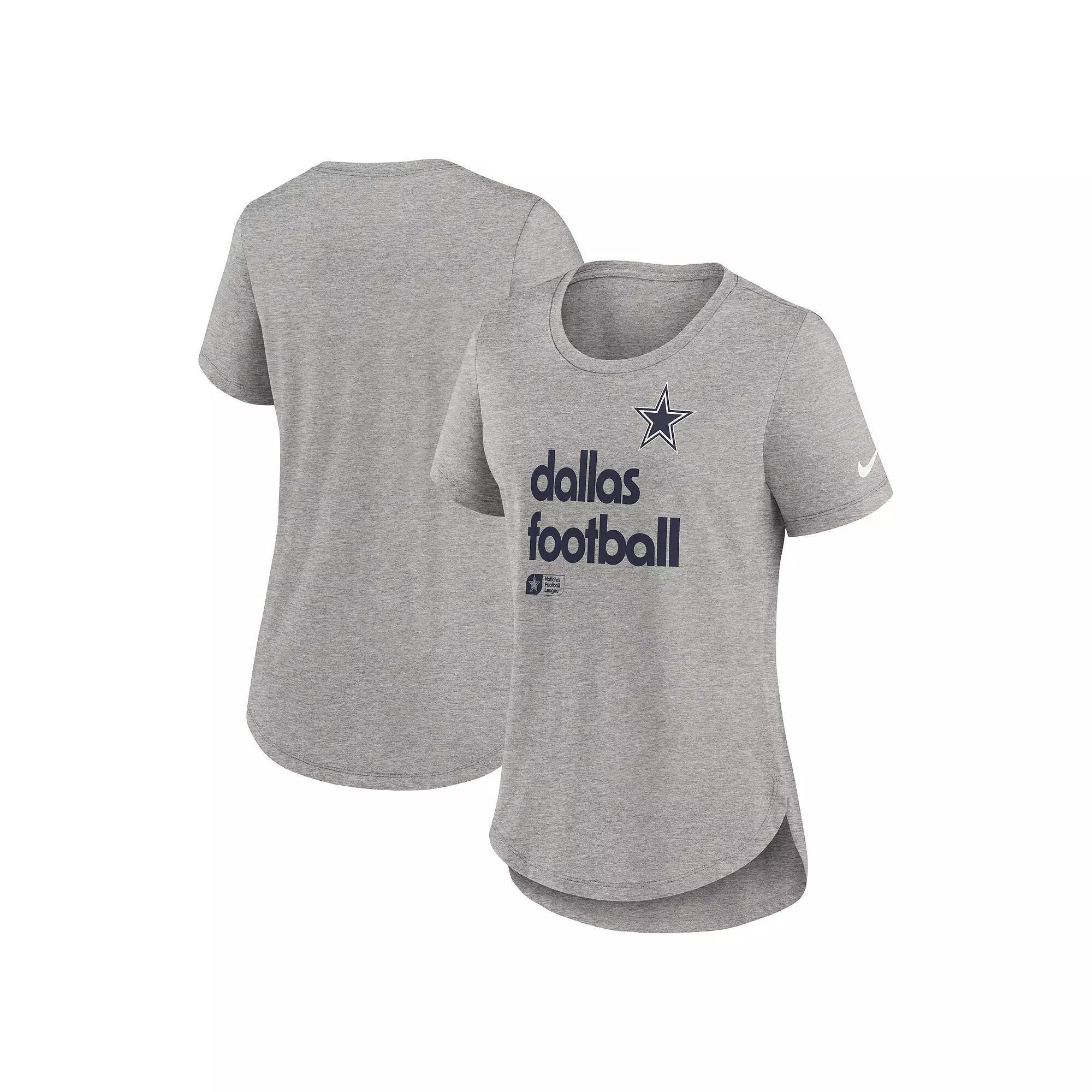 Women's Nike  Heather Gray Dallas Cowboys Fashion Tri-Blend T-Shirt, Size: 2XL, Grey Product Image