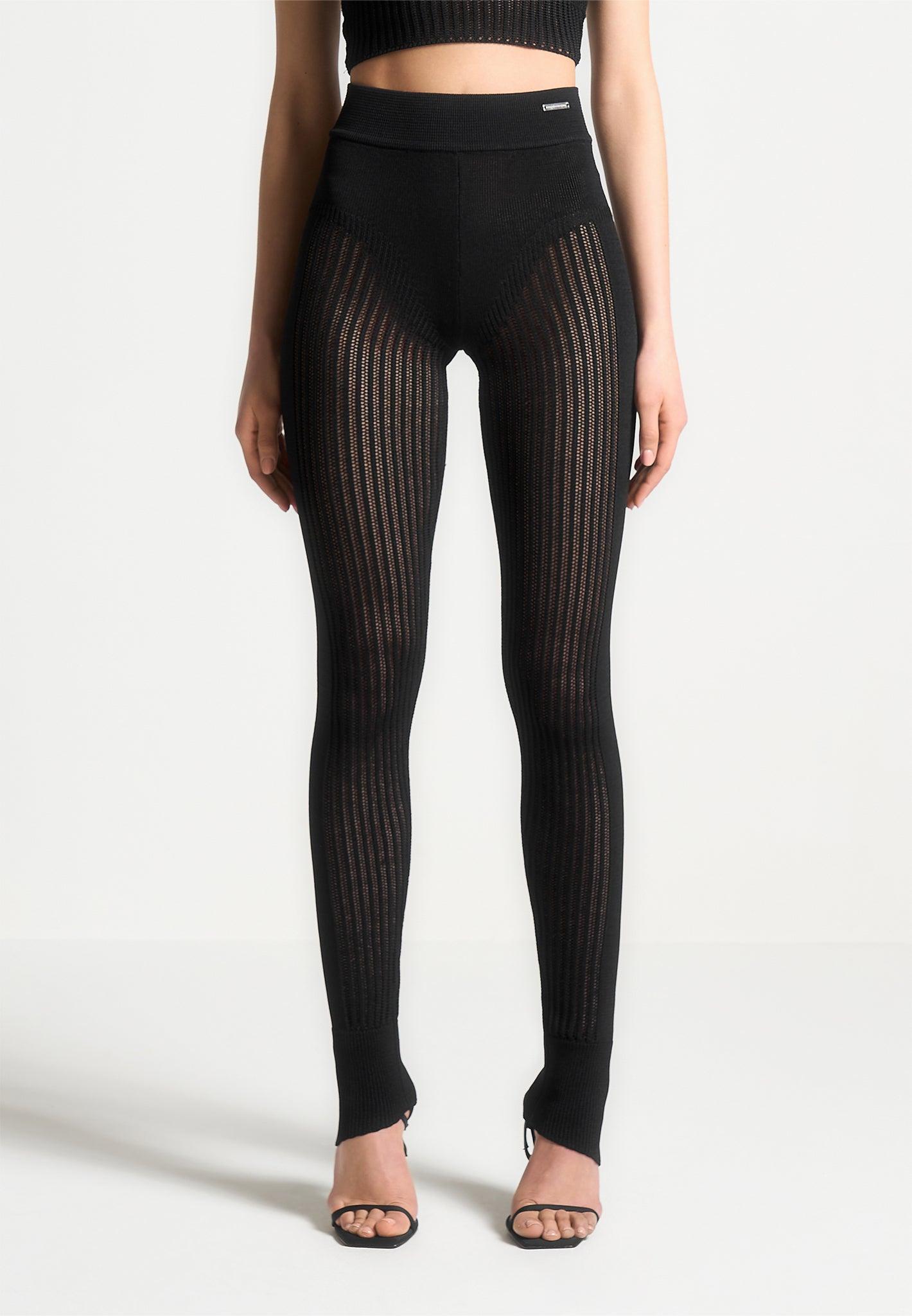 Knitted High Waisted Leggings - Black Female Product Image