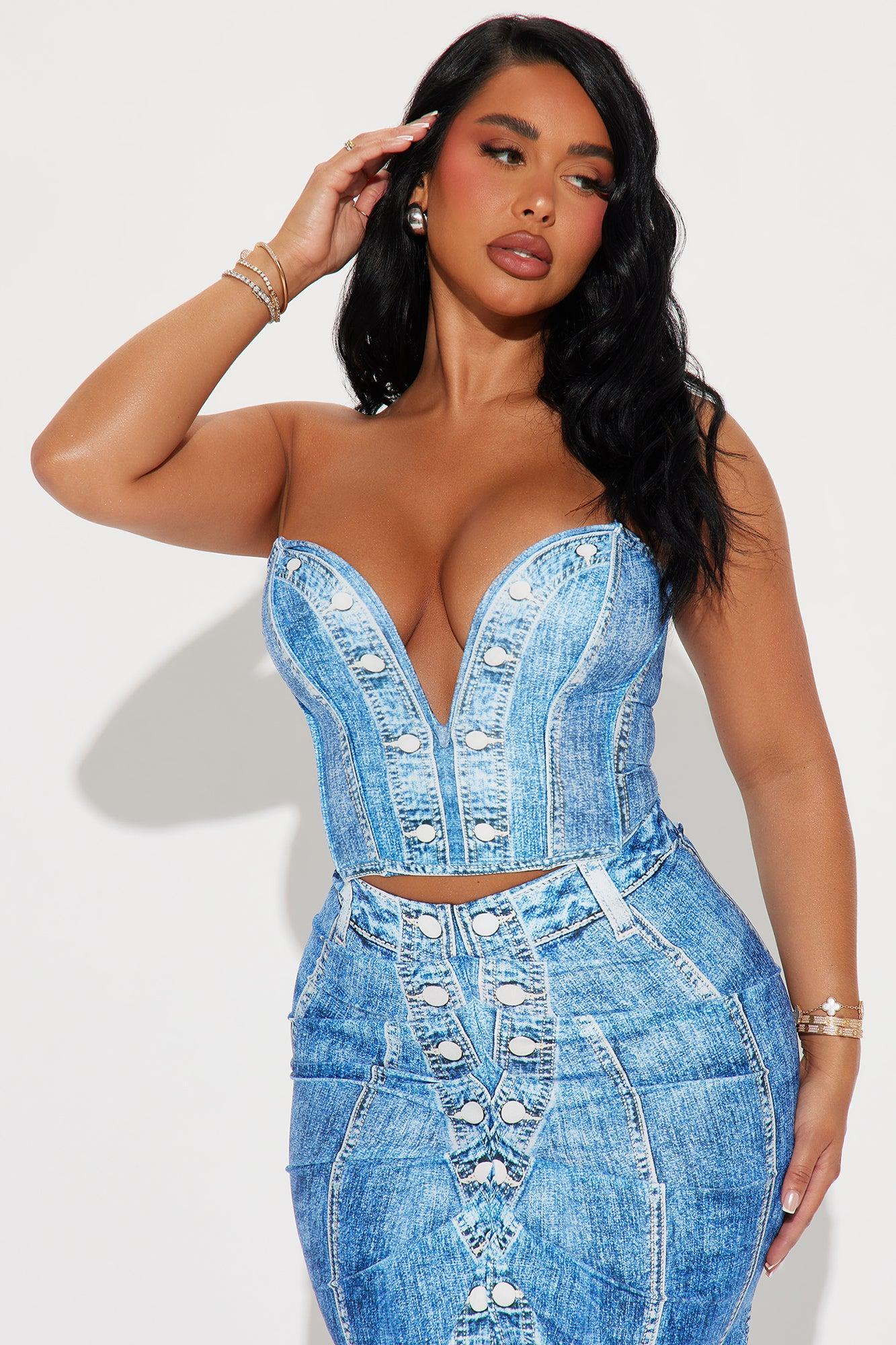 Dana Denim Print Skirt Set - Blue Product Image