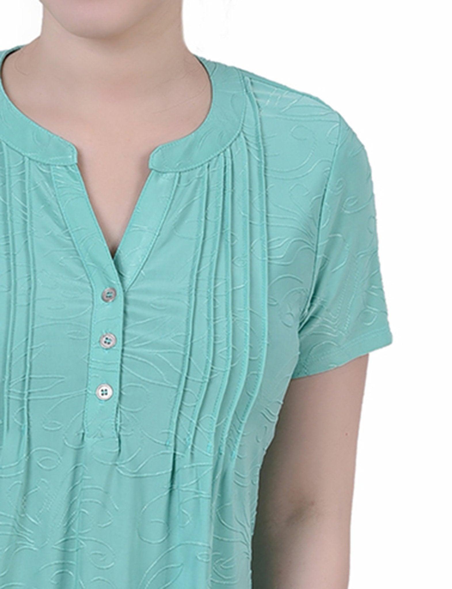 Bermuda Short Sleeve Y Neck Jacquard Knit Top - Petite Product Image