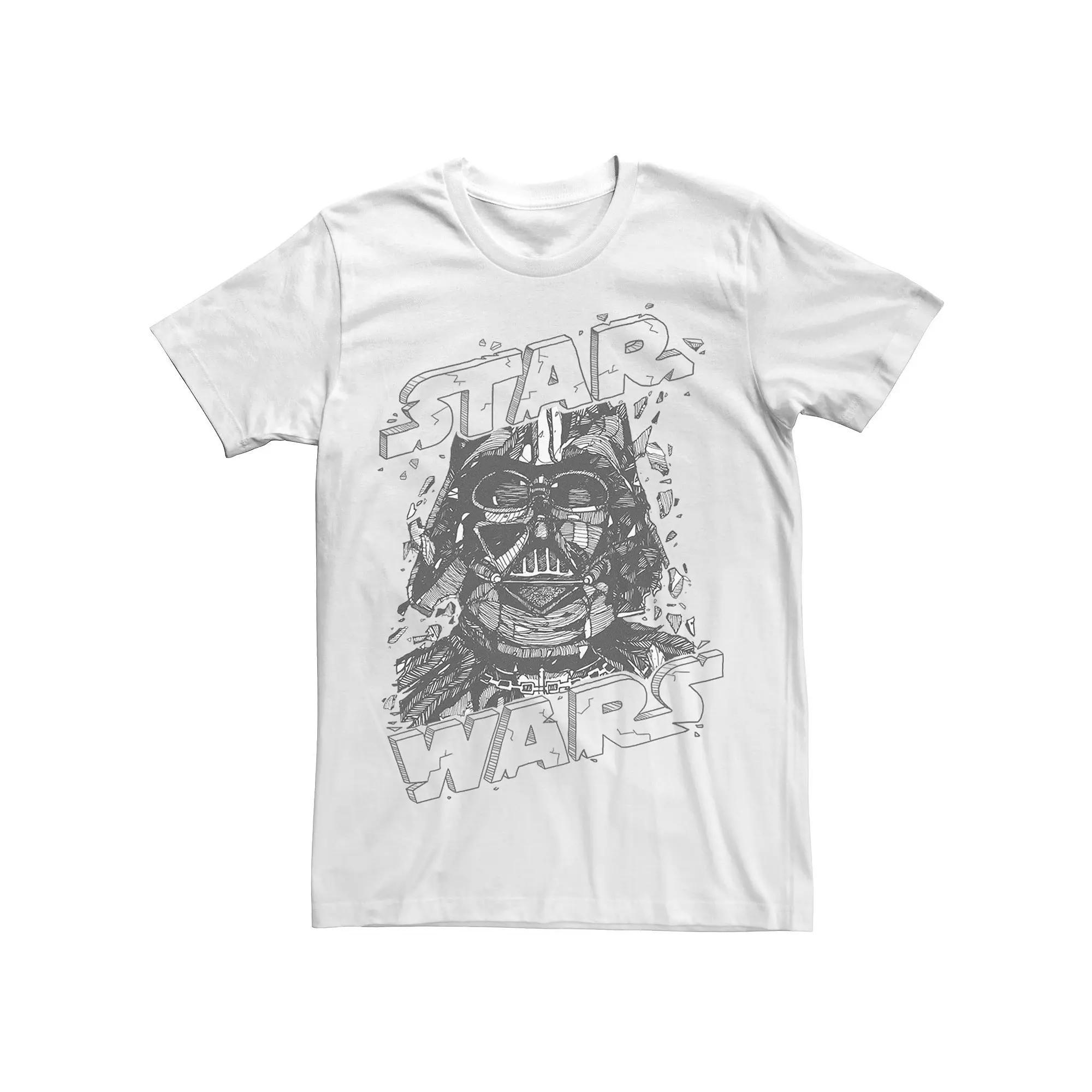 Men's Star Wars Darth Vader Cartoon Sketched Line Art Graphic Tee, Size: 3XL, White Product Image