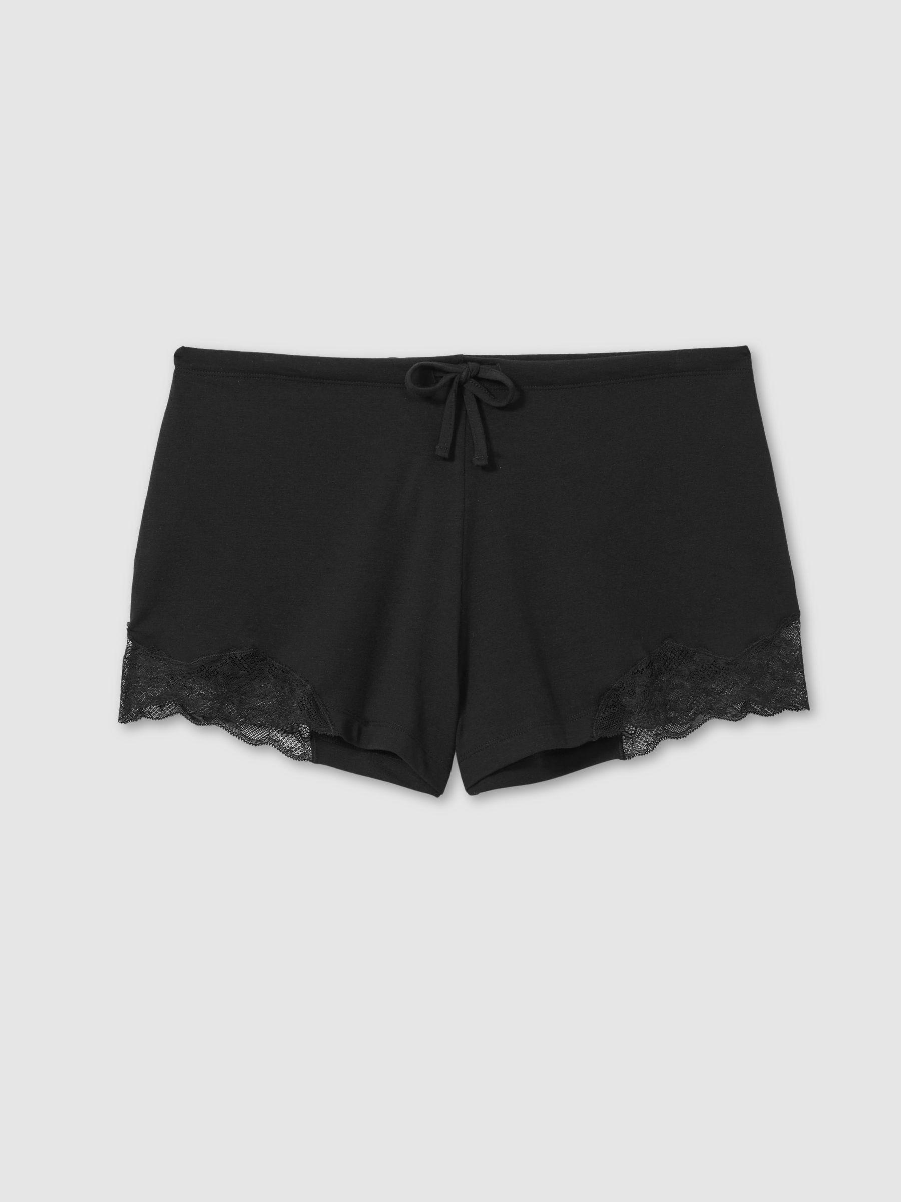 Lace-Trimmed Jersey Shorts with Cotton and Modal in Black Product Image