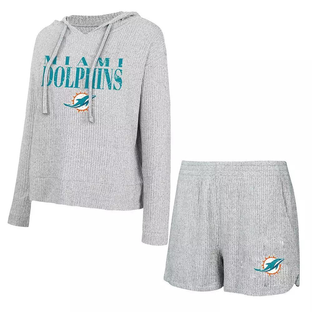 Women's Concepts Sport Gray Miami Dolphins Juniper Long Sleeve Hoodie T-Shirt & Shorts Set, Size: XL, Grey Product Image