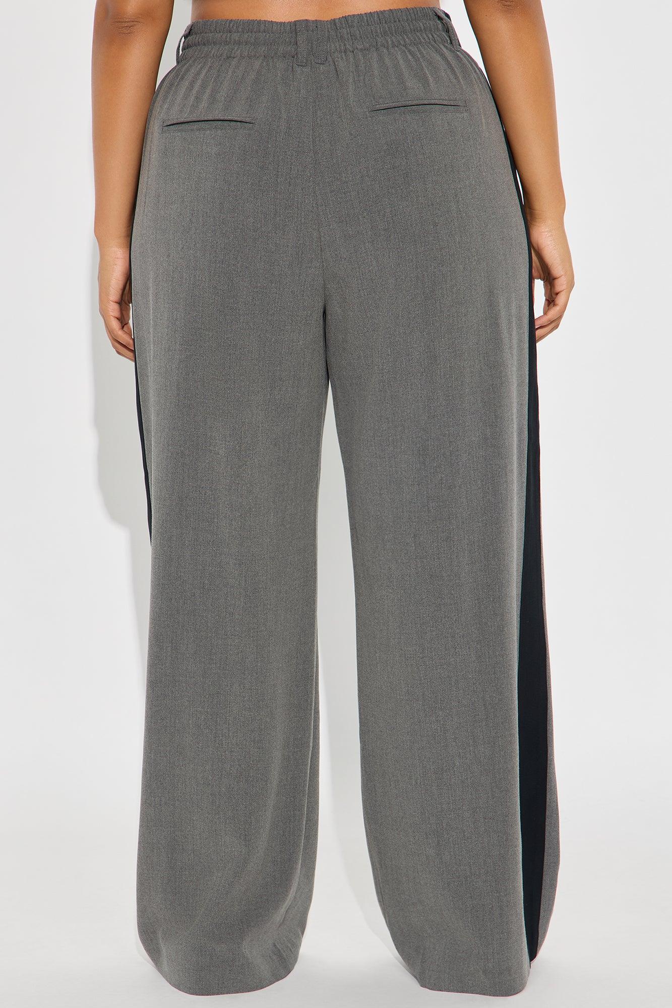 On Track Wide Leg Woven Side Stripe Pants - Charcoal Product Image