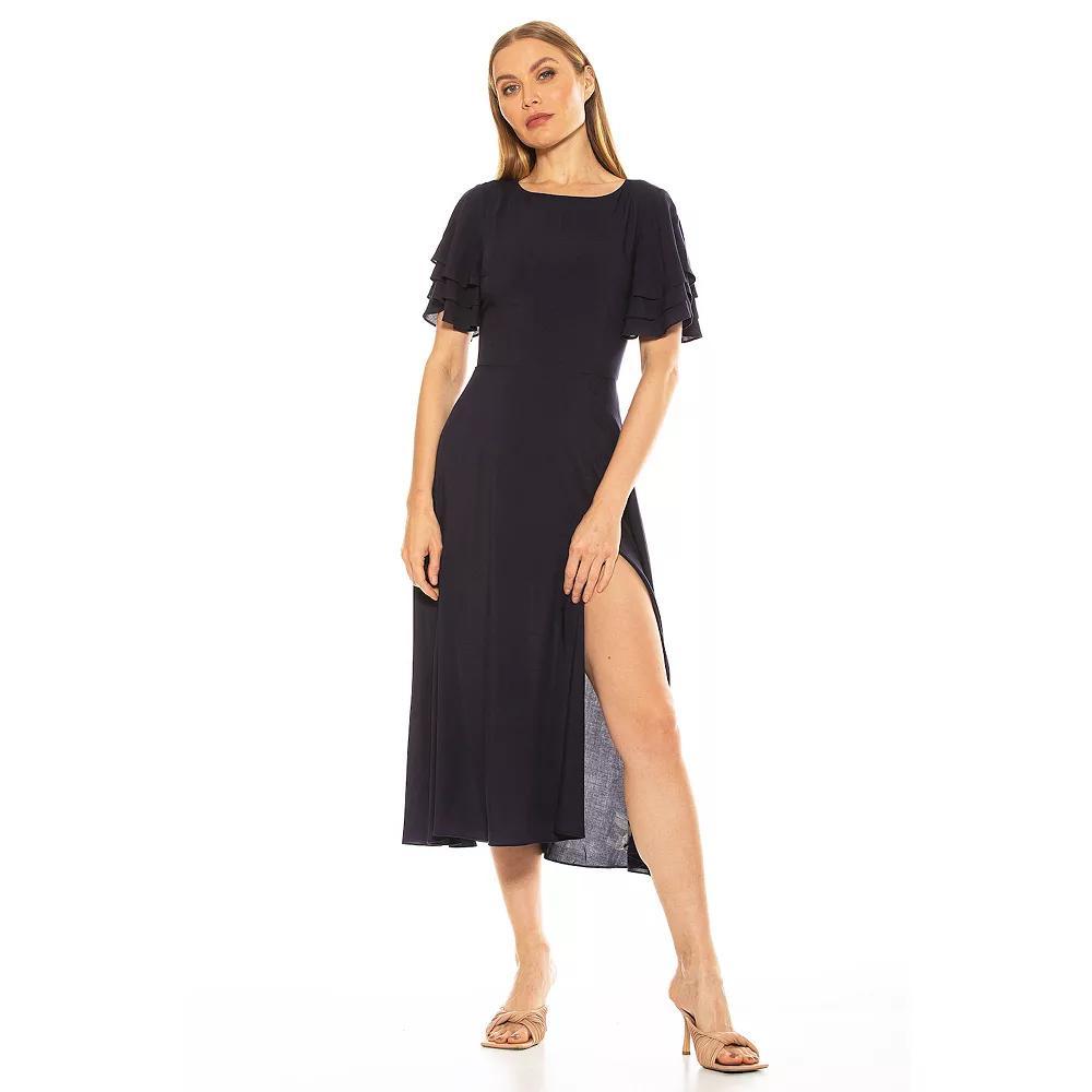 Women's ALEXIA ADMOR Lilia Ruffle-Sleeve Midi Dress, Size: 4, Green Product Image