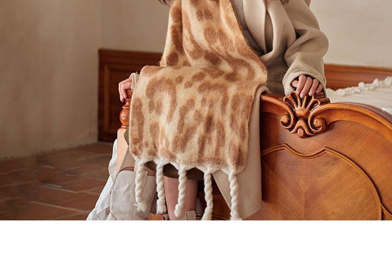 Leopard Print Fringed Scarf Product Image