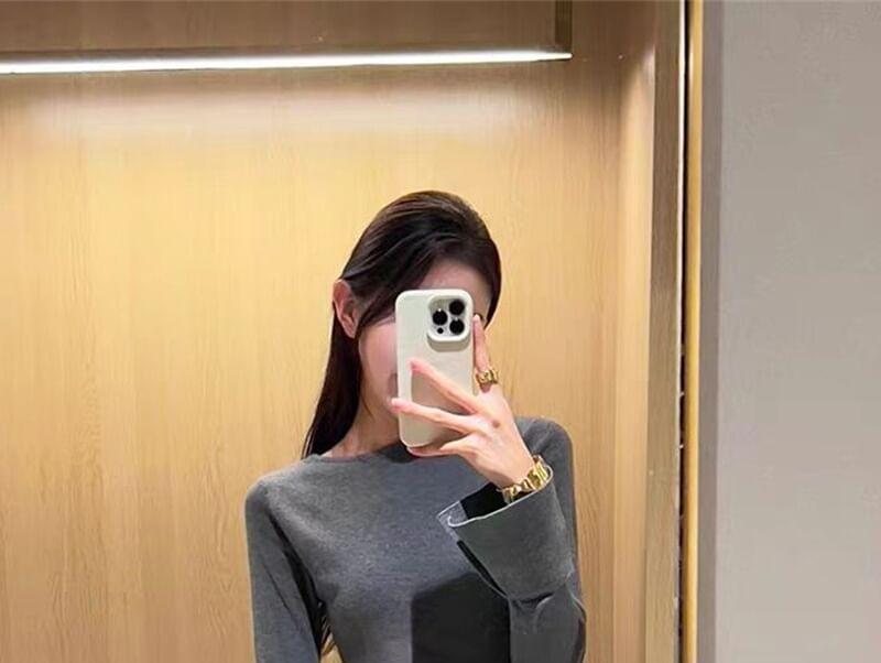 Flared-Sleeve Boat Neck Plain Tee Product Image